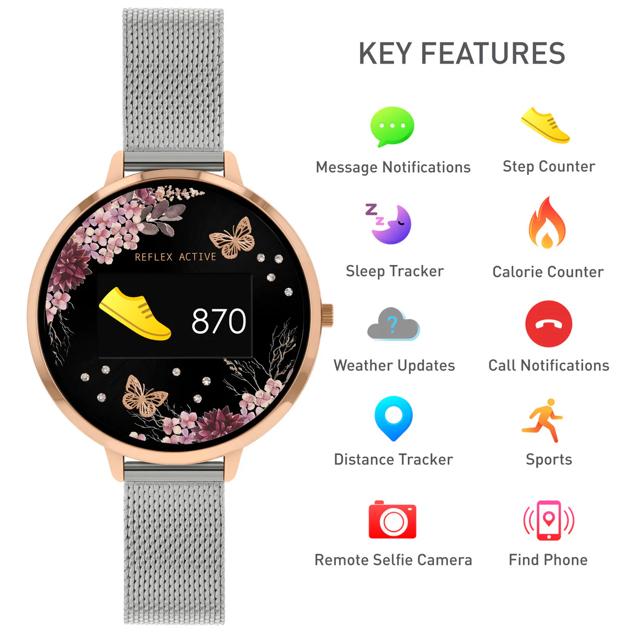 Series 3 Rose Gold Silver Mesh Smart Watch - RA03-4037 - Image 3