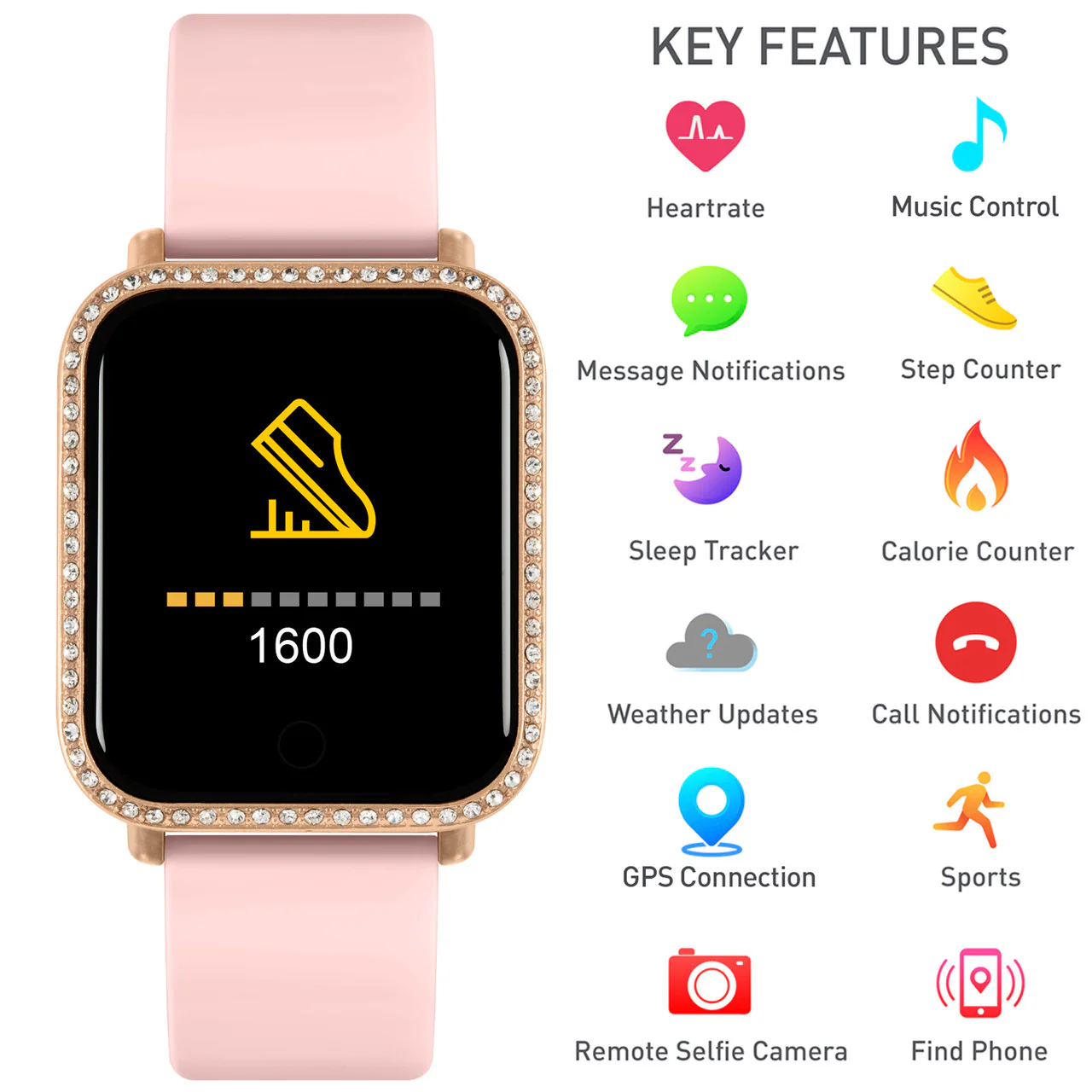 Series 6 Pink Crystal Smart Watch - RA06-2098 - Image 6