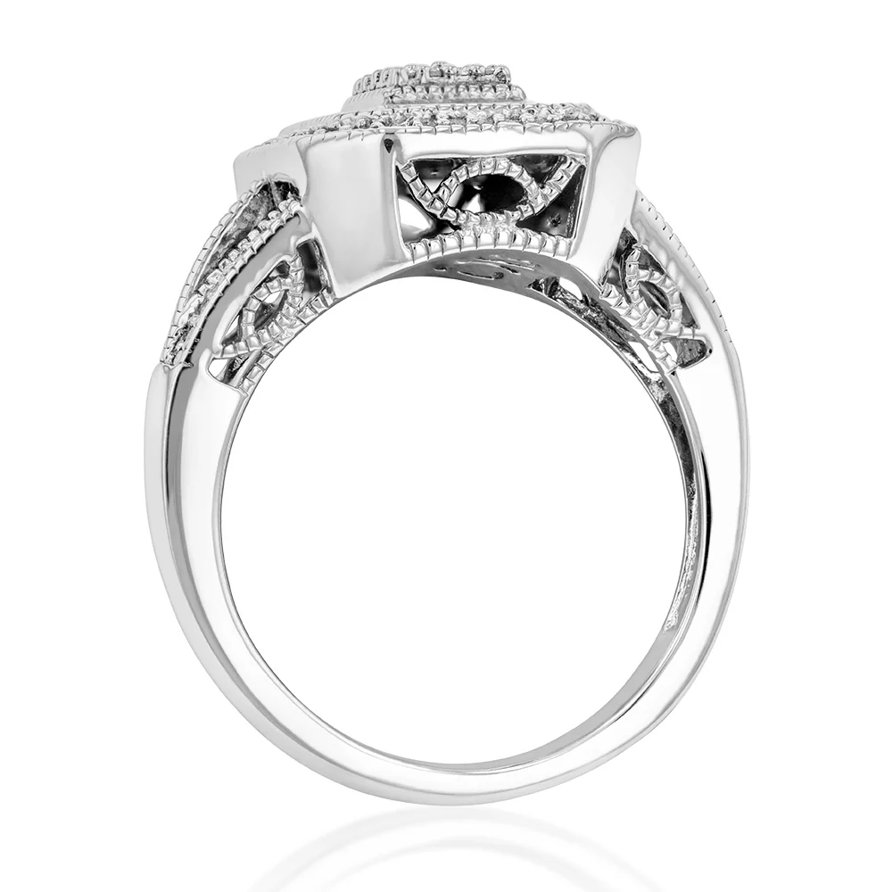 Silver 1/3 Carat Diamond Cushion Cluster Ring - Image 3