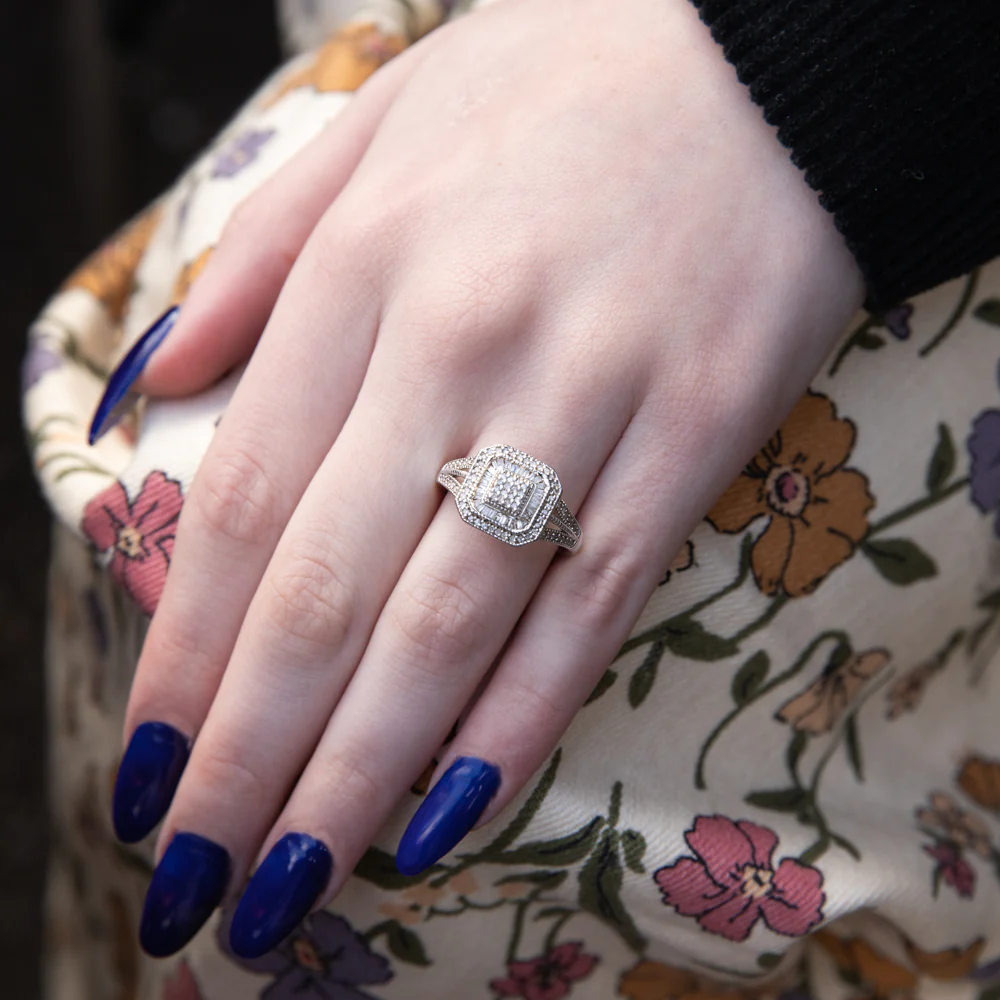 Silver 1/3 Carat Diamond Cushion Cluster Ring - Image 4