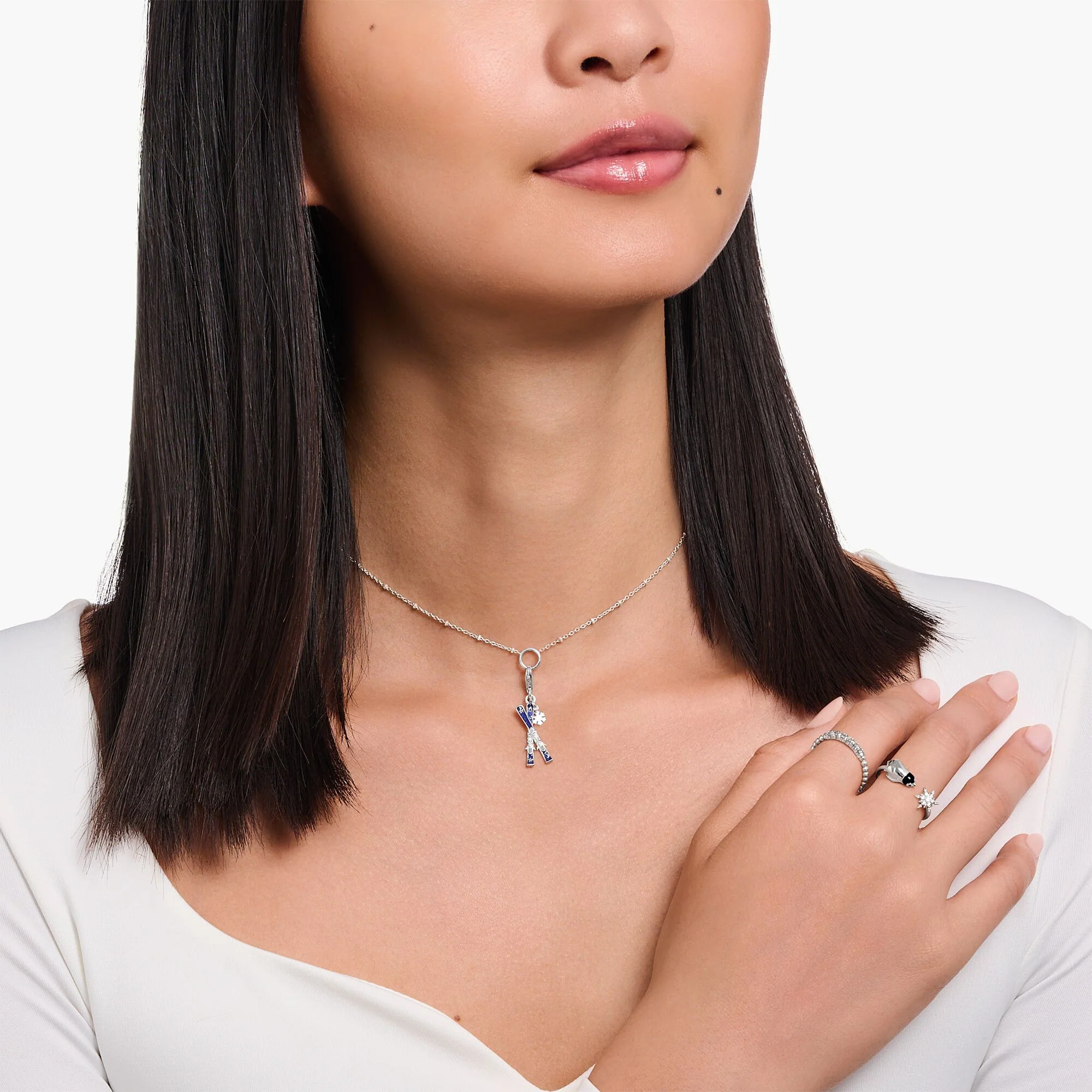 THOMAS SABO Silver Charm Blue Skis With Snowflake Charm - Image 2