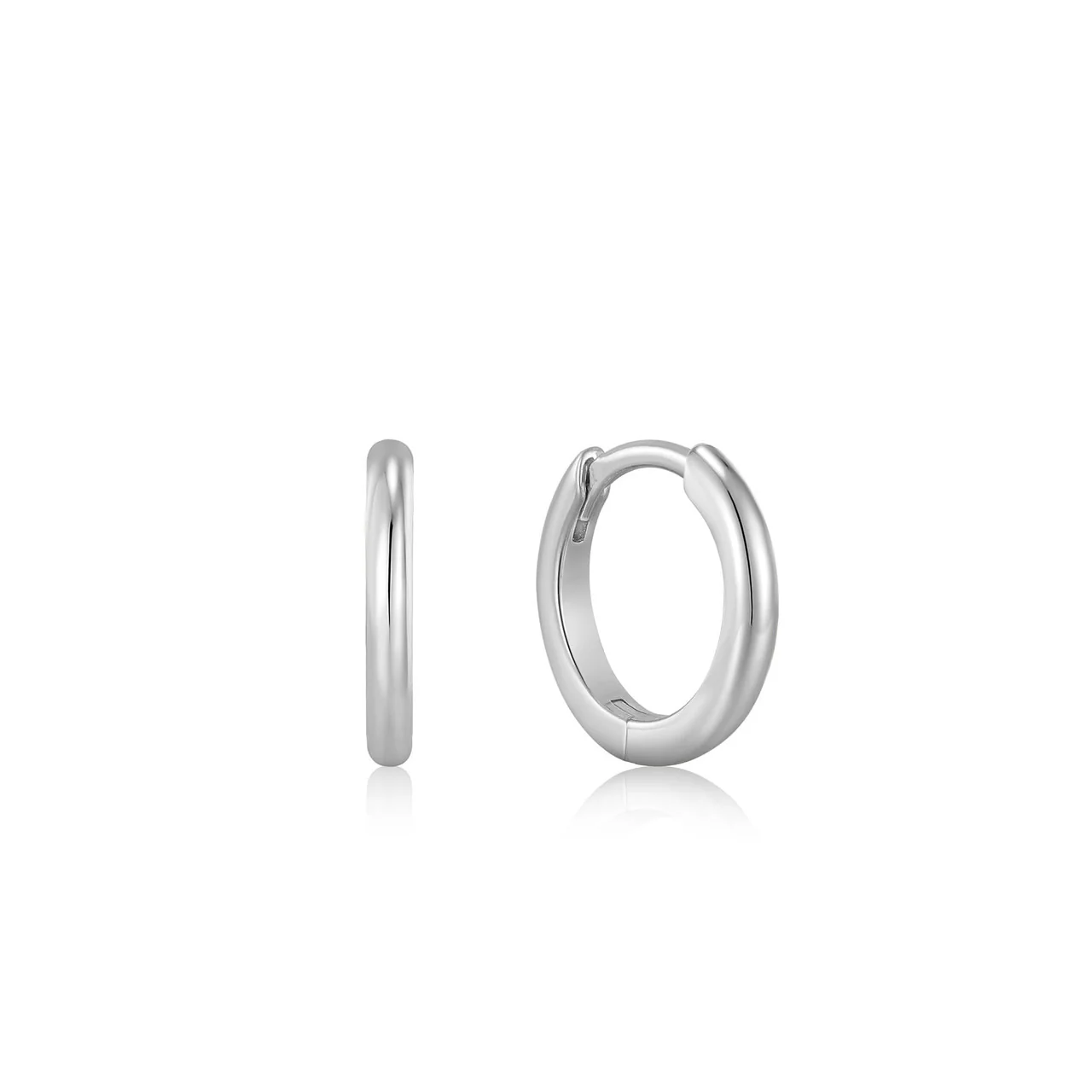Silver Smooth Huggie Hoop Earrings - E035-16H