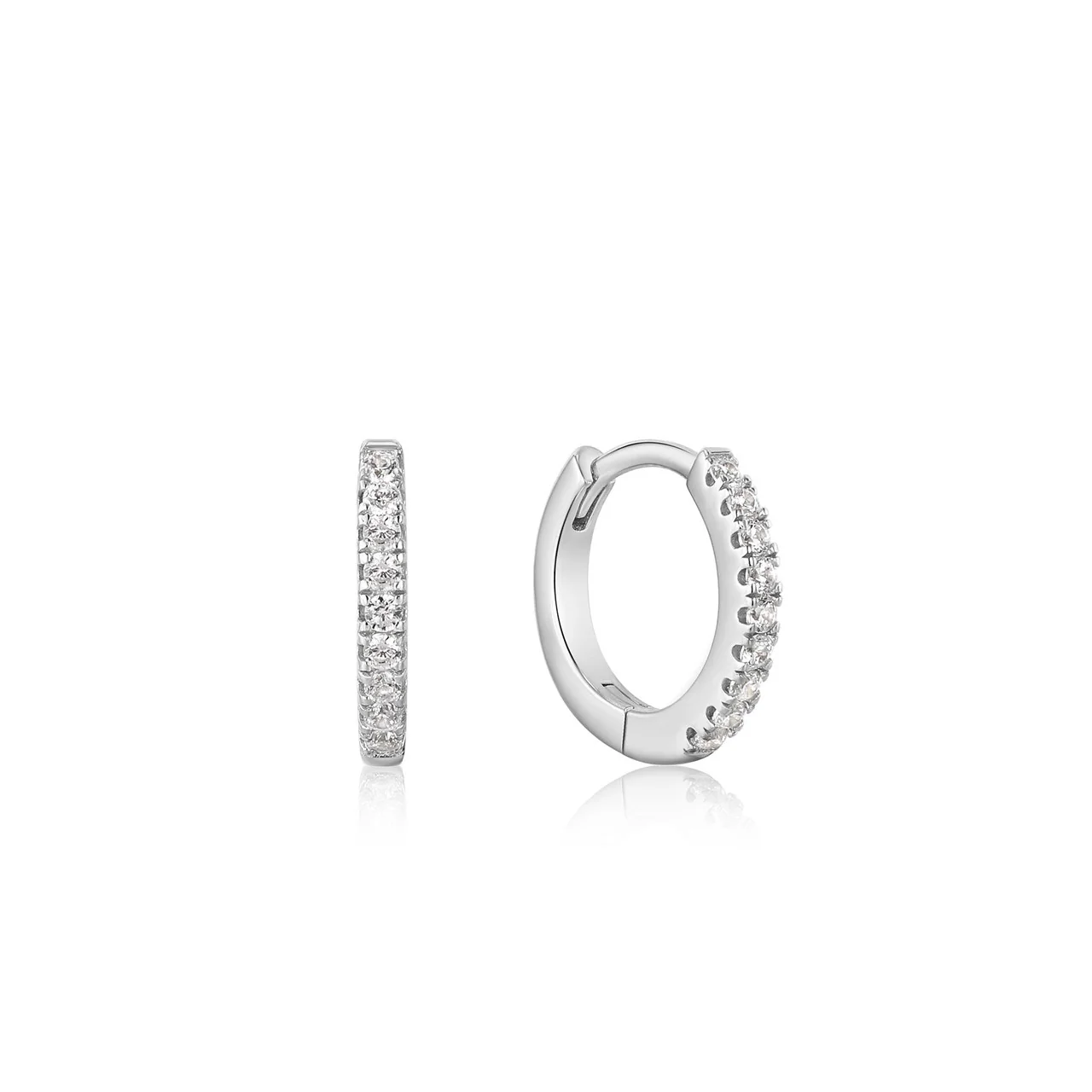 Silver Sparkle Huggie Hoop Earrings - E035-17H