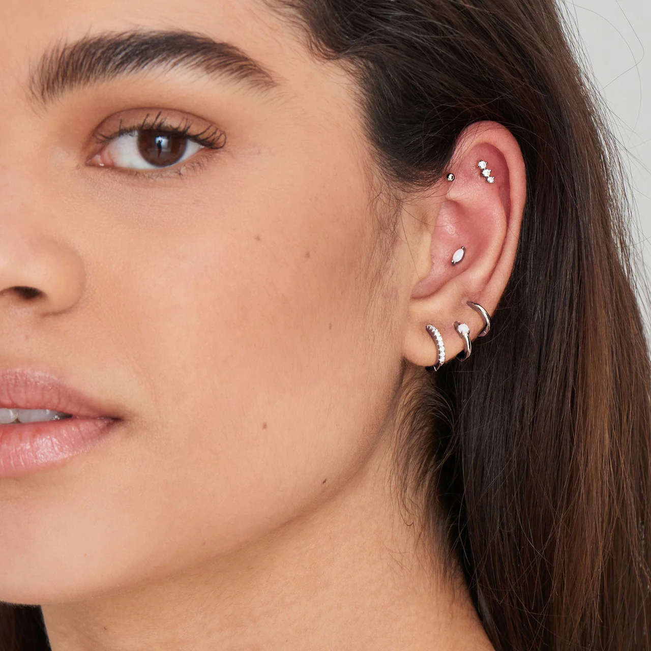 Silver Sparkle Huggie Hoop Earrings - E035-17H - Image 3