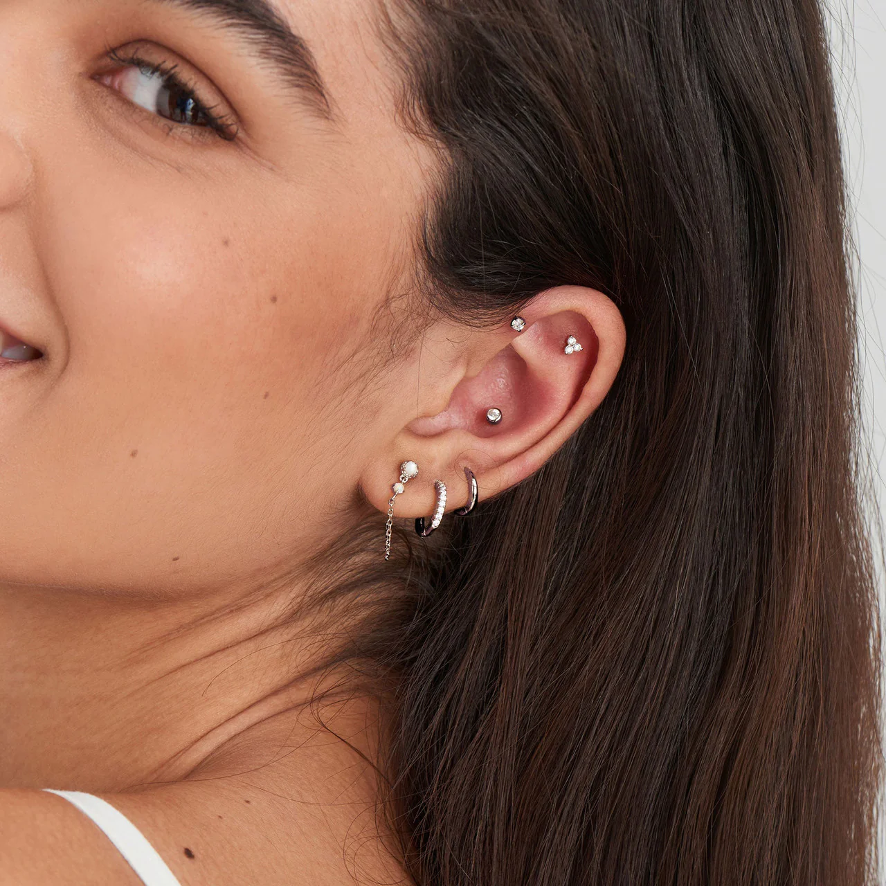 Silver Sparkle Huggie Hoop Earrings - E035-17H - Image 4