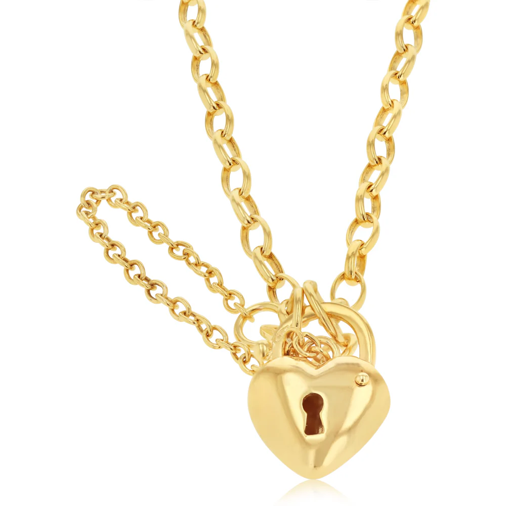 Silverfilled 9ct Yellow Gold Heart Padlock 19cm Bracelet - Image 2