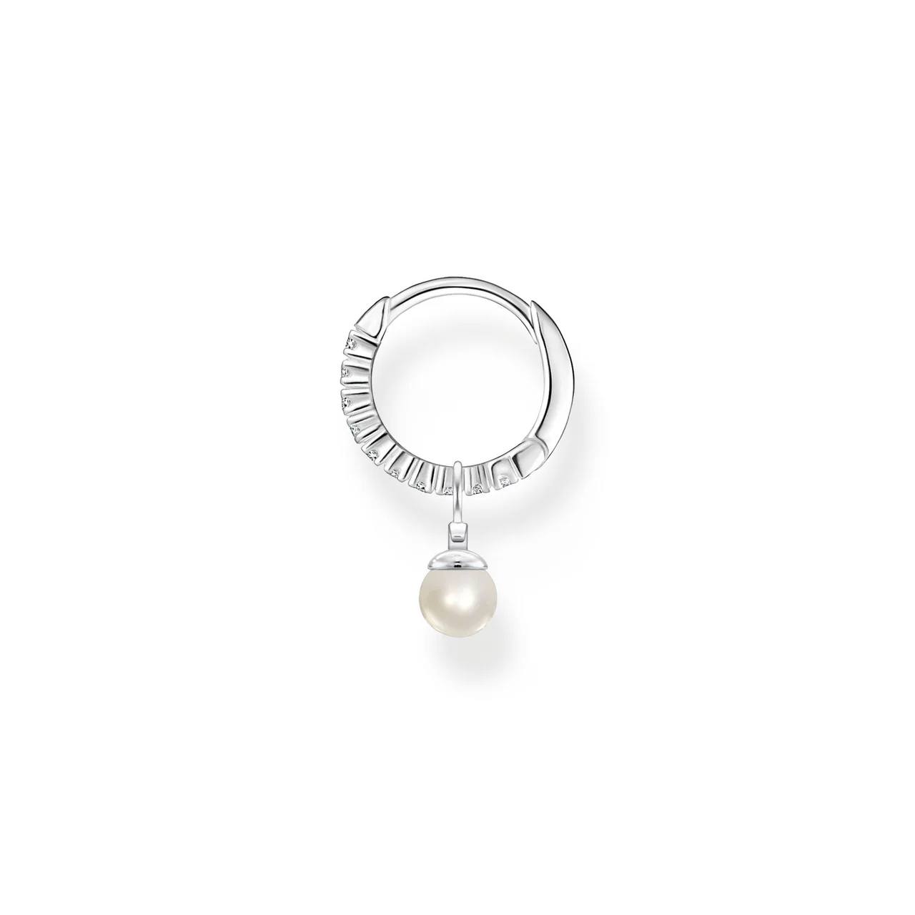Single Hoop Earring With Pearl Pendant Silver - TCR702 - Image 2