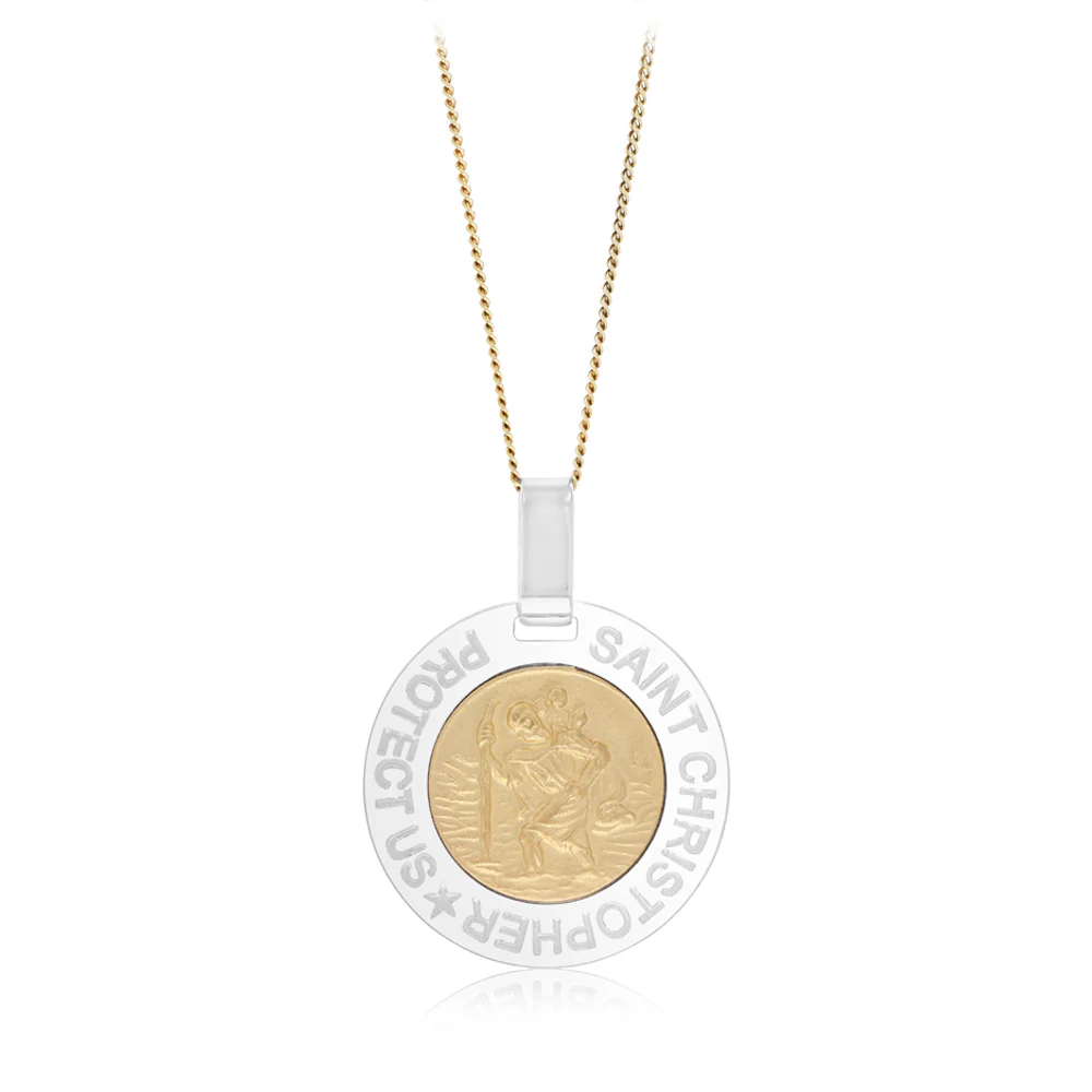 St Christopher Two Tone Pendant in Sterling Silver
