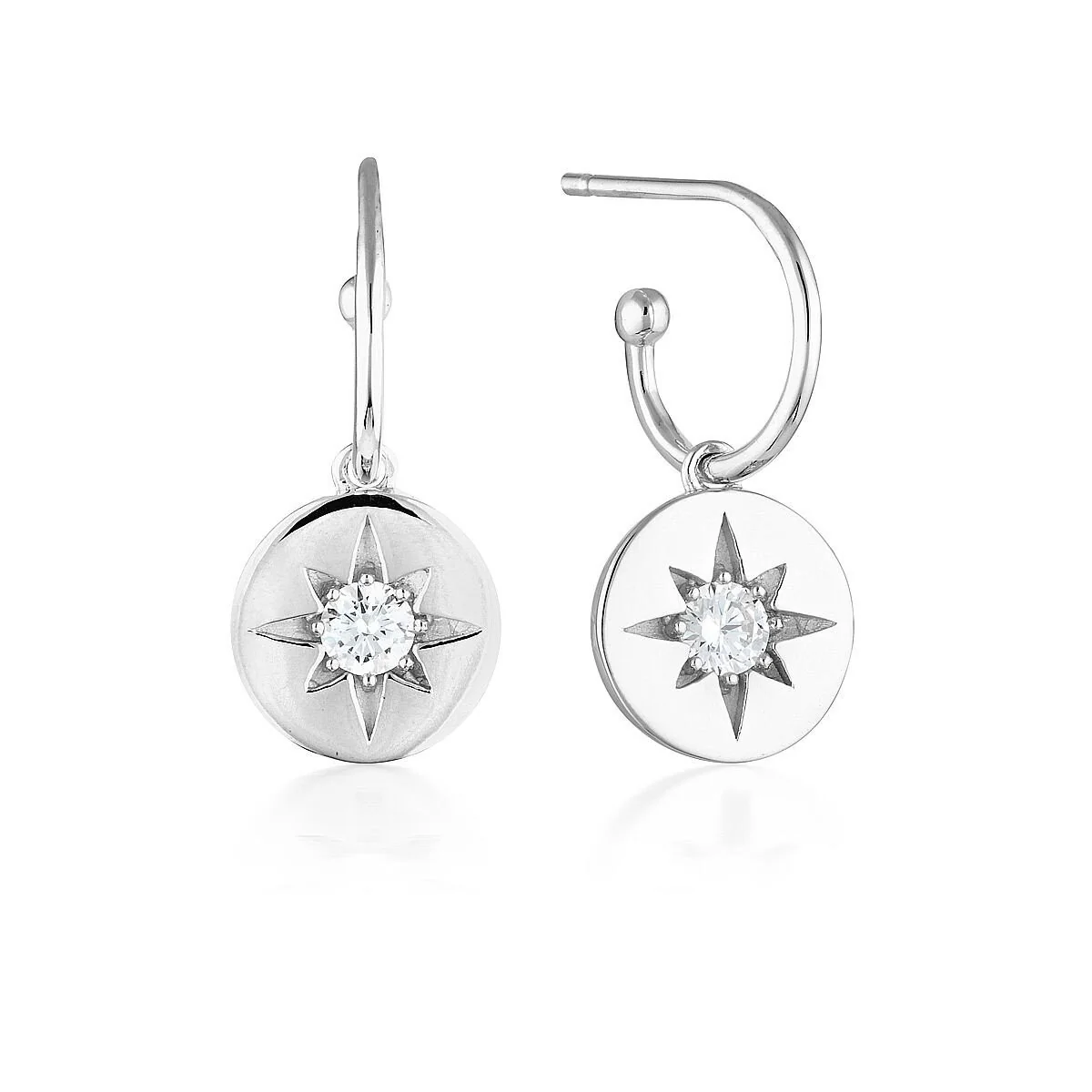 Stellar Lights Silver Drop Hoop Earrings - IE853W