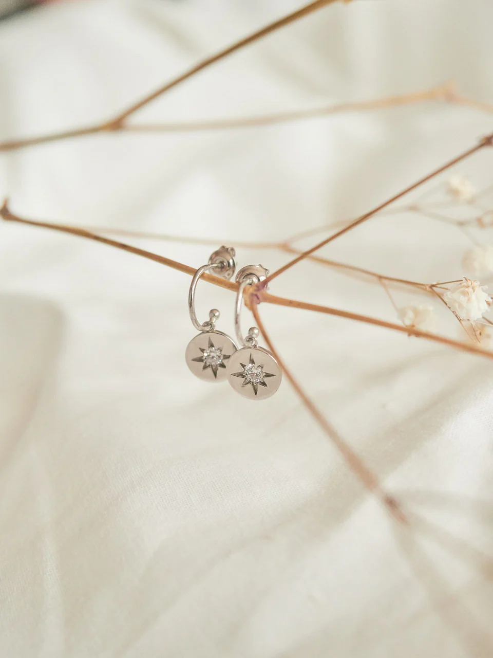 Stellar Lights Silver Drop Hoop Earrings - IE853W - Image 2