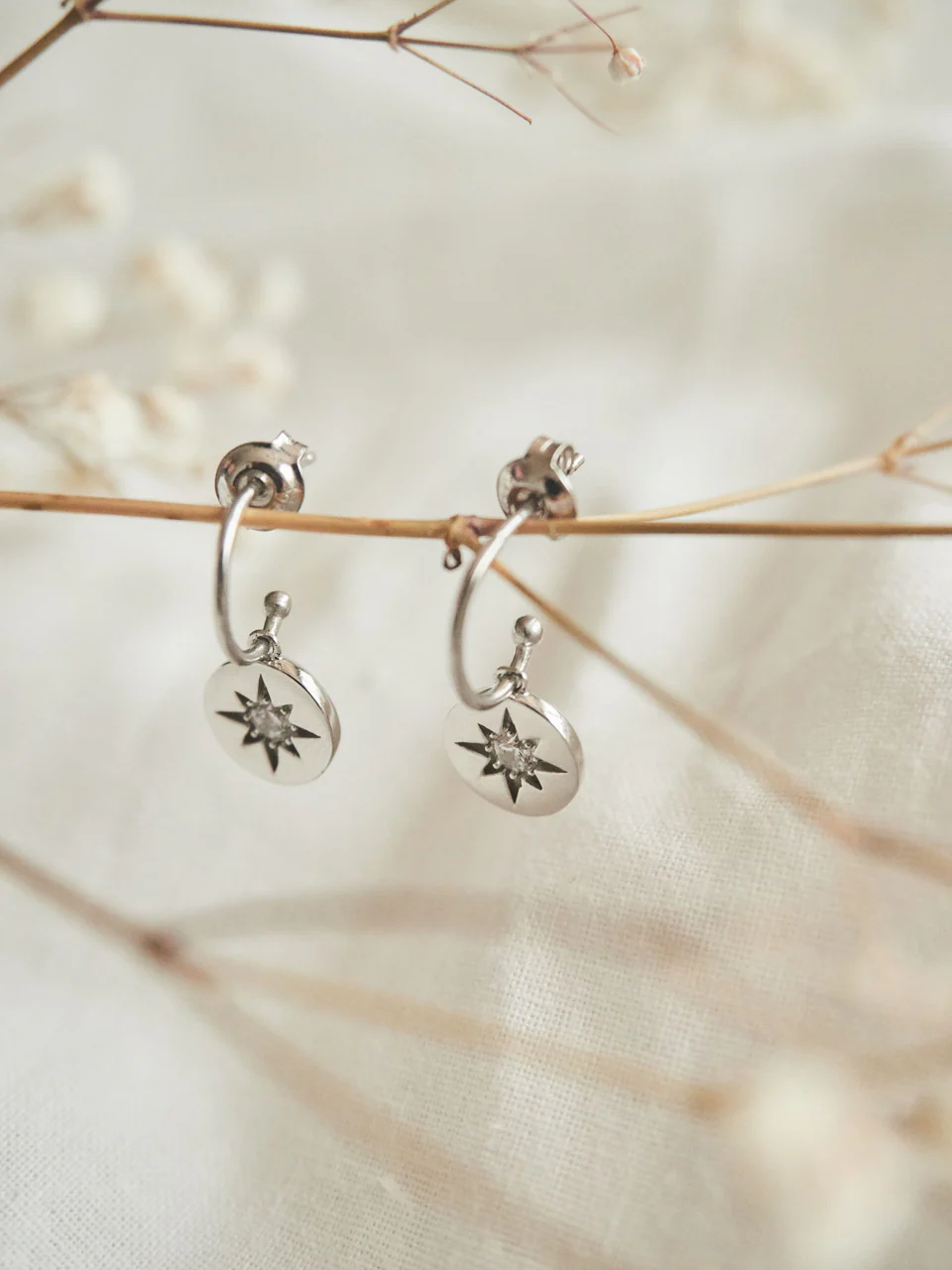 Stellar Lights Silver Drop Hoop Earrings - IE853W - Image 3