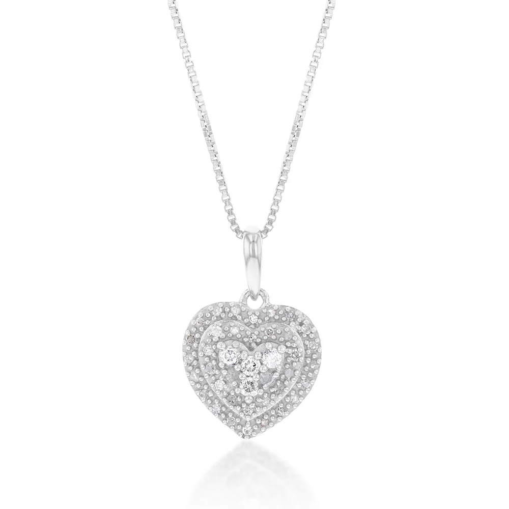 Sterling Silver 1/2 Carat Diamond Pendant and Earring Heart Shape Set on 46cm Chain - Image 2