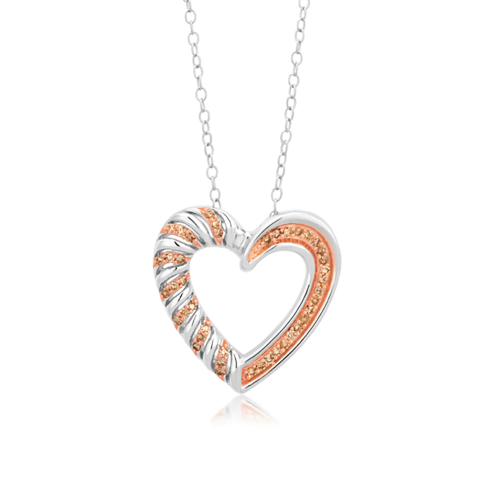 Sterling Silver 1/4 Carat Champagne Diamond Heart Pendant On 40cm Chain - Image 2