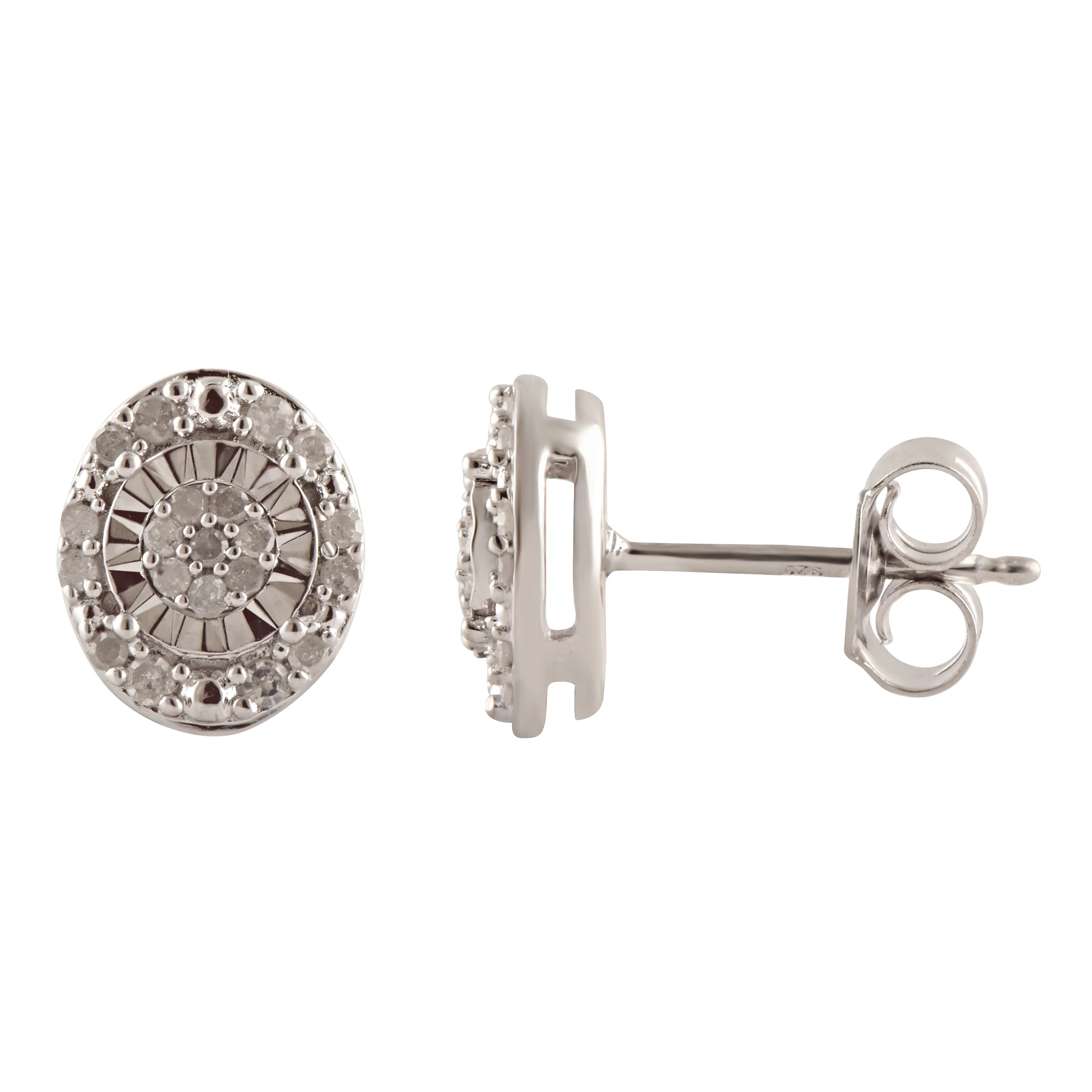Sterling Silver 1/5 Carat Diamond Stud Earrings set with 44 Brilliant Diamonds