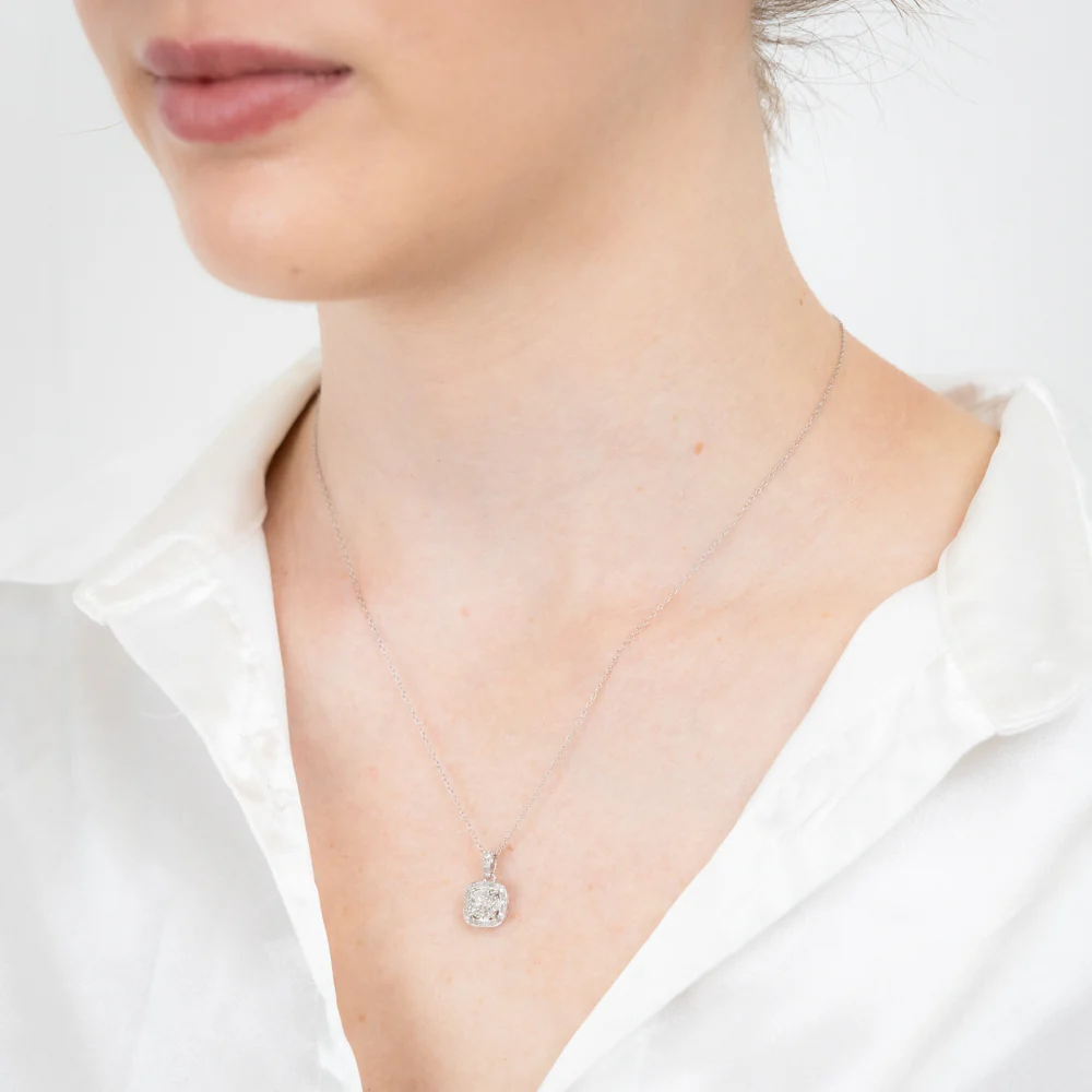 Sterling Silver 1/5 Carat Natural Diamond Cushion Shaped Pendant on 46cm Chain - Image 3