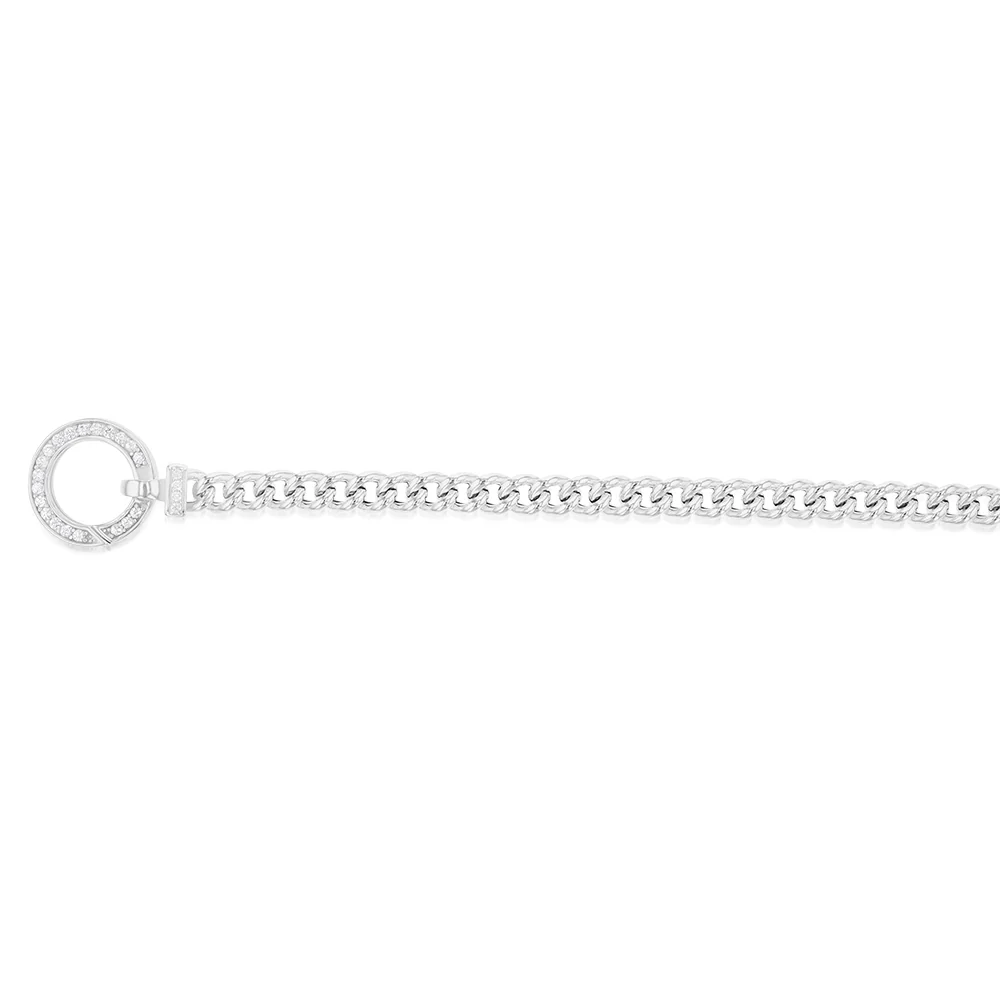 Sterling Silver 19cm Zirconia Fancy Boltring Curb Bracelet - Image 2