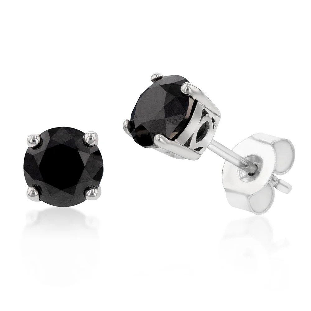 Sterling Silver 2 Carat Black Diamond Stud Earrings