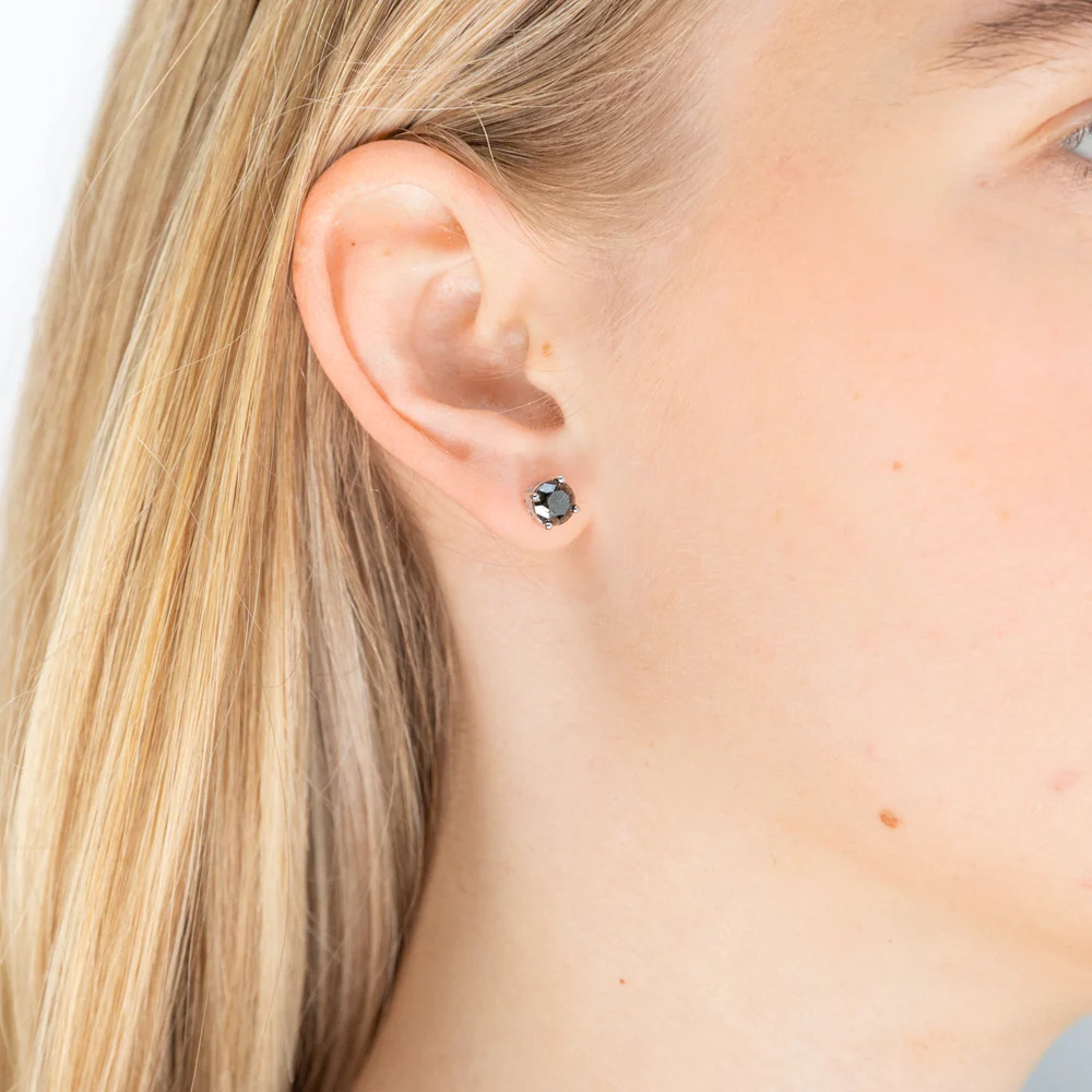 Sterling Silver 2 Carat Black Diamond Stud Earrings - Image 2