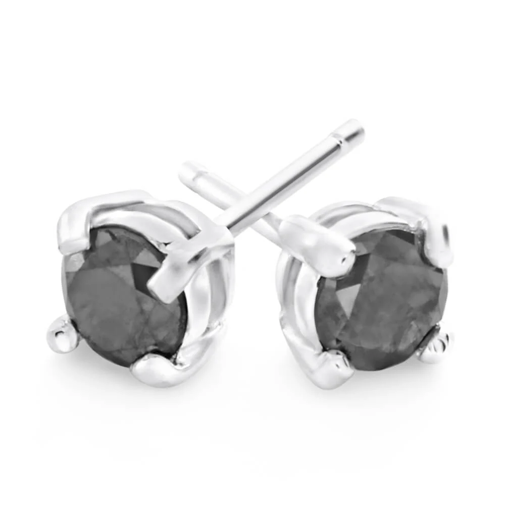 Sterling Silver  3/4 Carat Black Diamond Stud Earrings - Image 2
