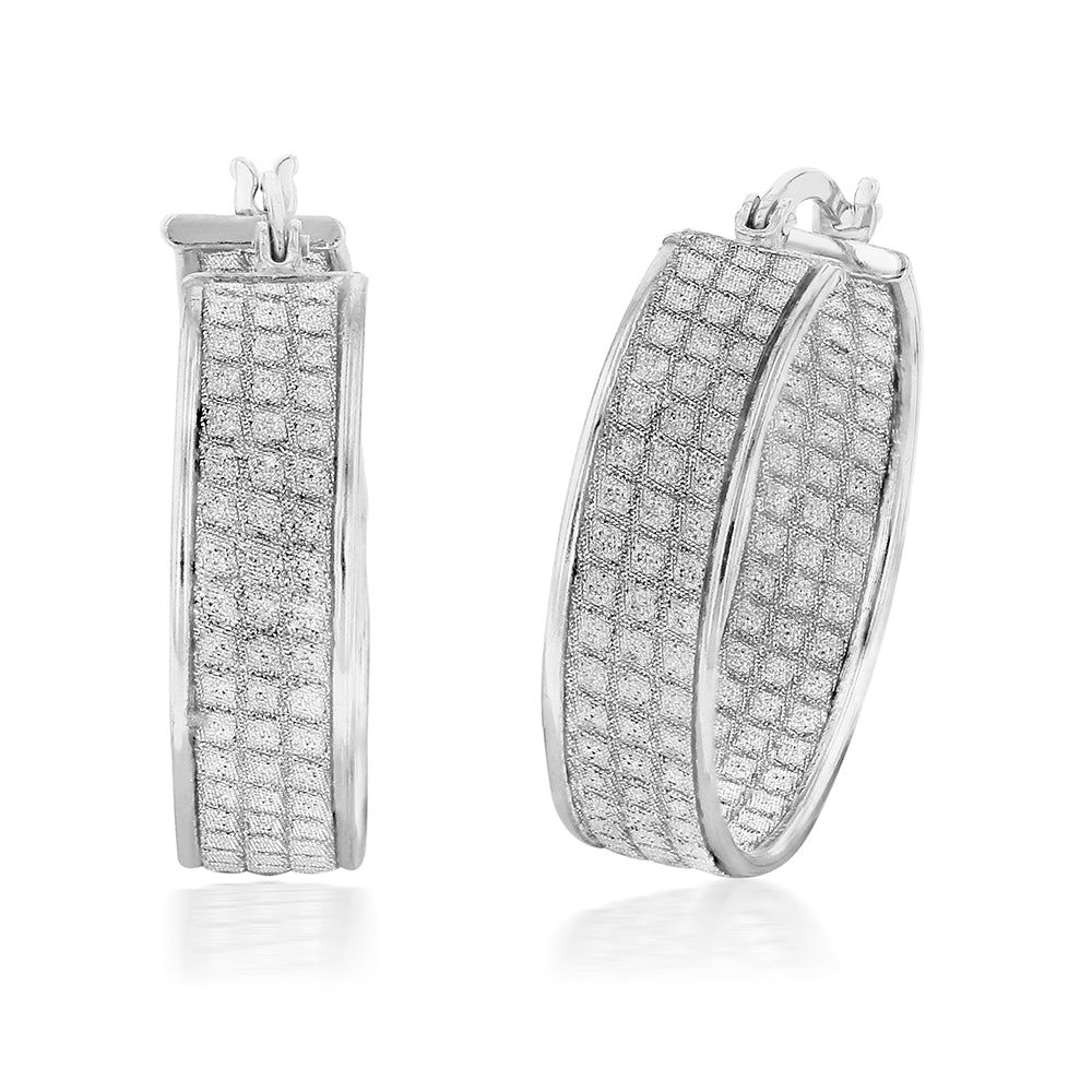 Sterling Silver 3 Row 7mmx25mm Stardust Hoops