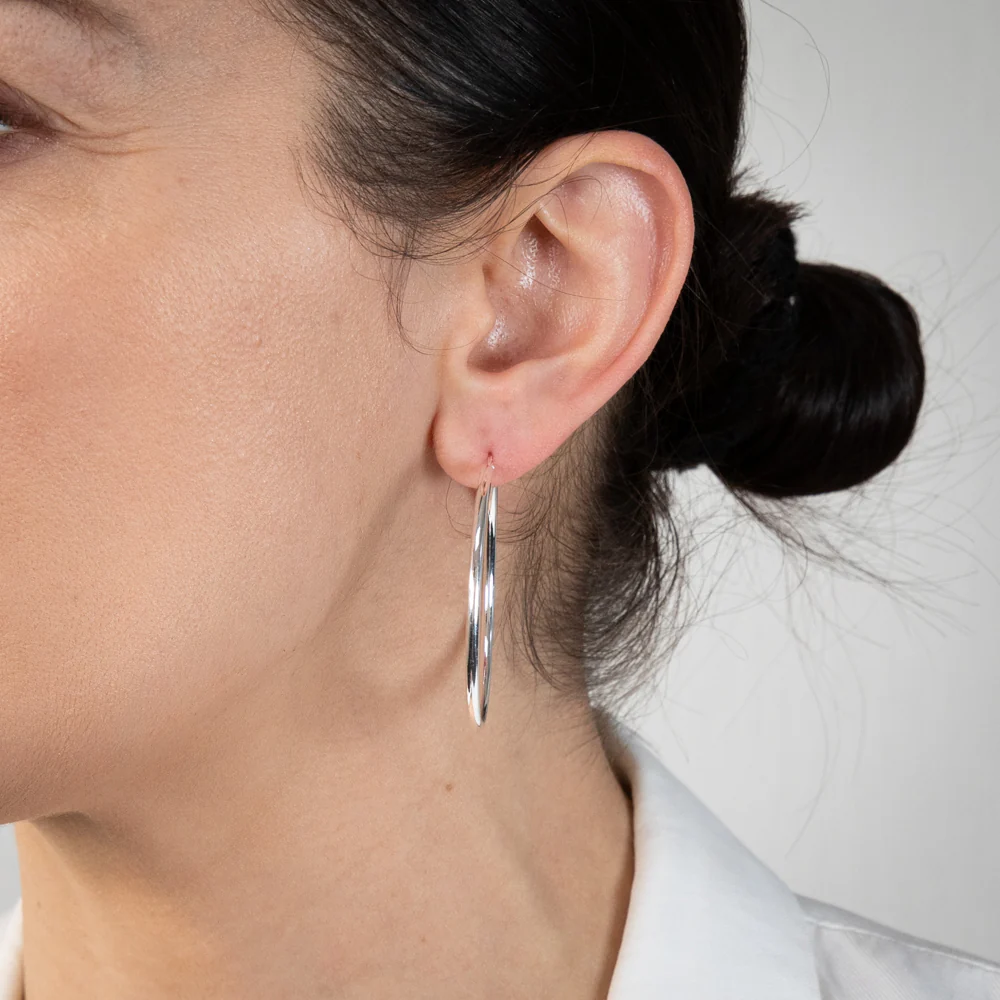 Sterling Silver 40mm Plain Thin Hoop Earrings - Image 2