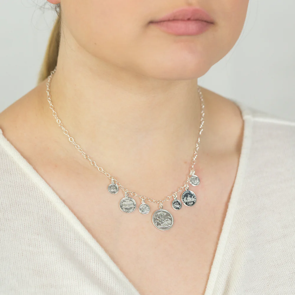 Sterling Silver 41cm Multi Coin Necklet