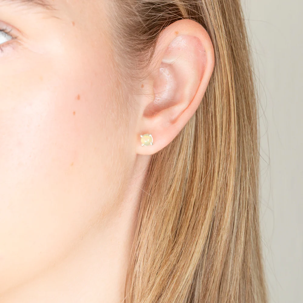 Sterling Silver 5mm Natural Solid Opal Round Studs - Image 3