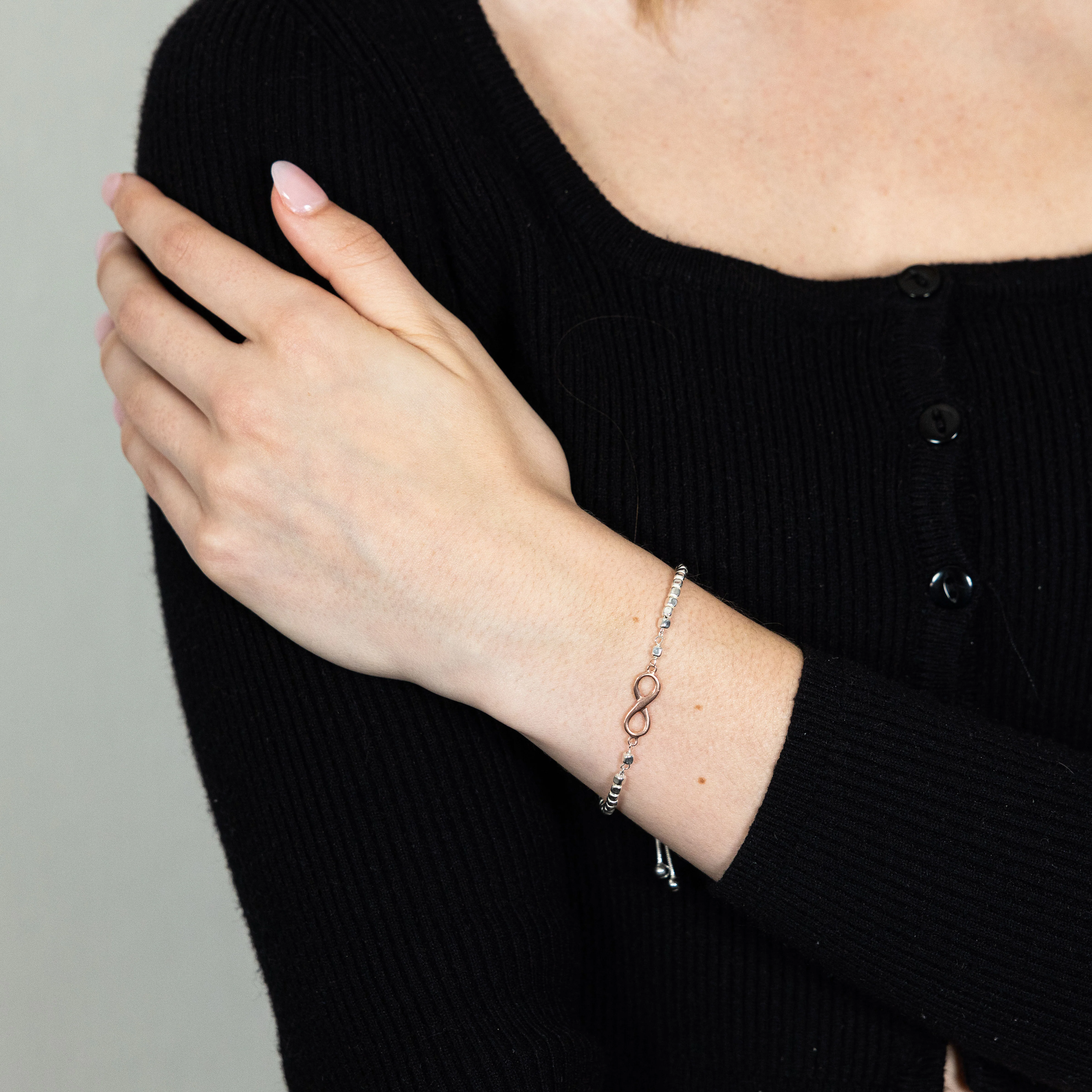 Sterling Silver and Rose Gold Plate Infinity Fancy Slider Bracelet - Image 3