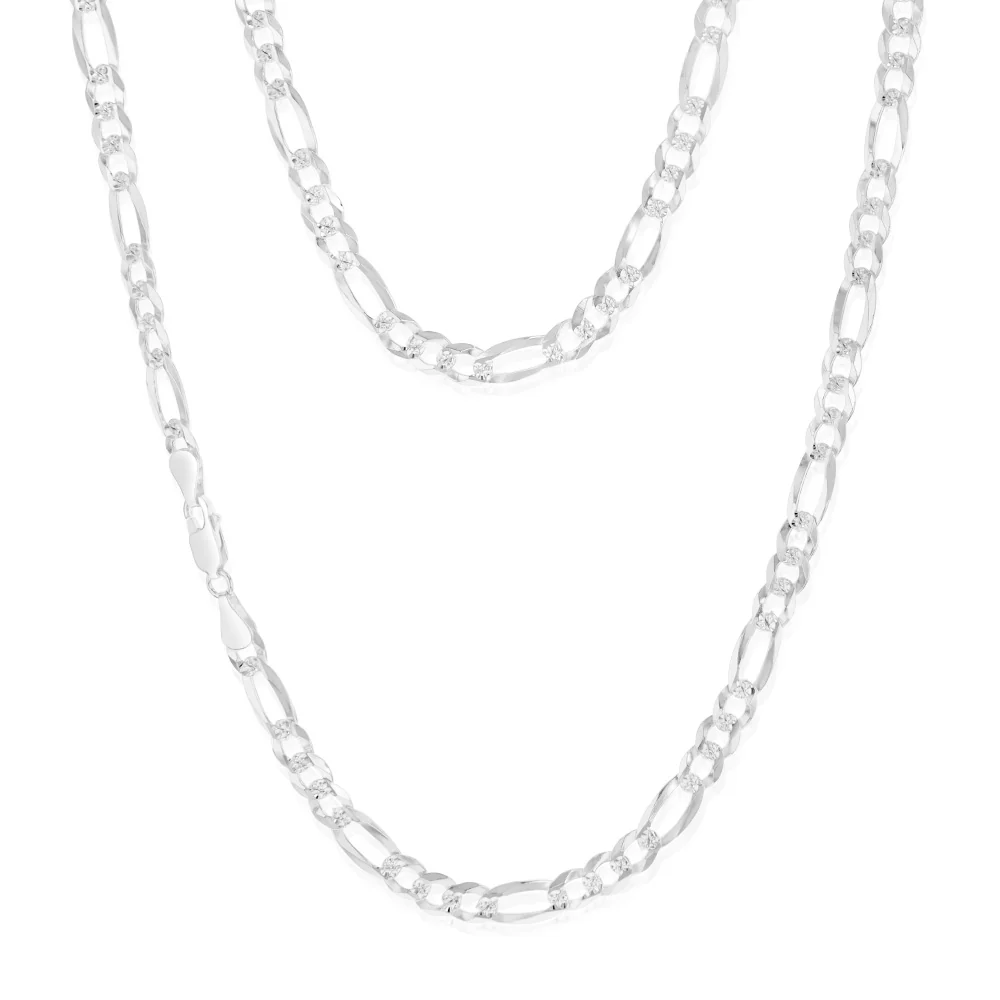 Sterling Silver Beveled Fancy 1:3 Figaro 140 Gauge 50cm Chain