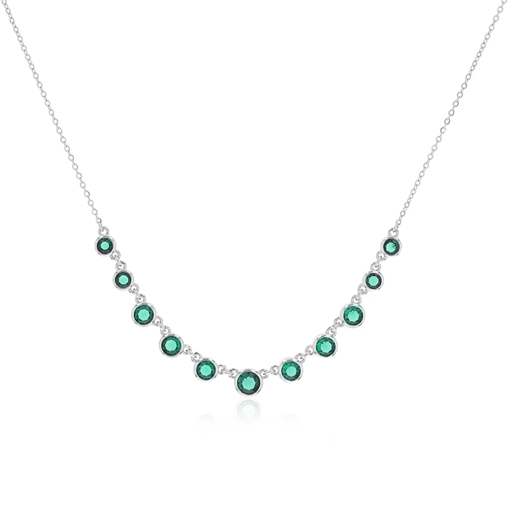 Sterling Silver Bezel Set Green Cubic Zirconia Charm 40+5cm Chain