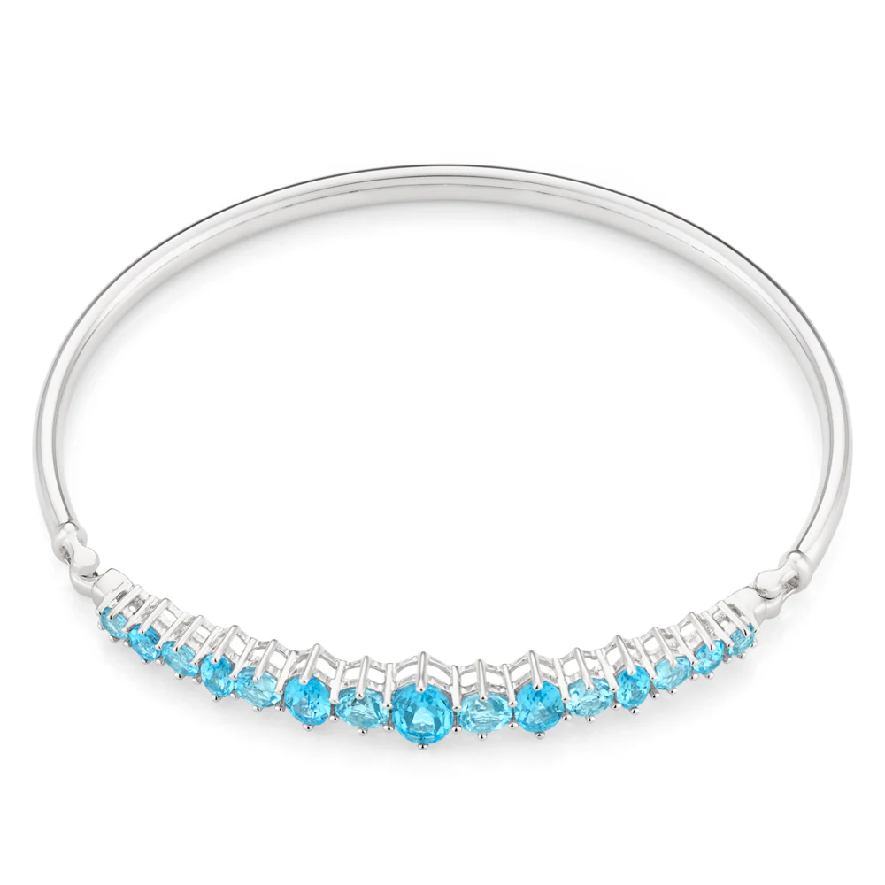 Sterling Silver Blue Topaz Bangle 65mm Diameter - Image 2