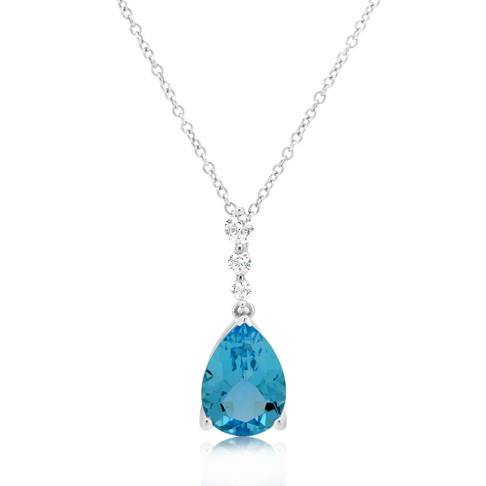 Sterling Silver Blue Topaz Cubic Zirconia Earring & Pendant Set