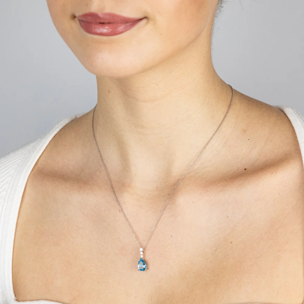 Sterling Silver Blue Topaz Cubic Zirconia Earring & Pendant Set - Image 3