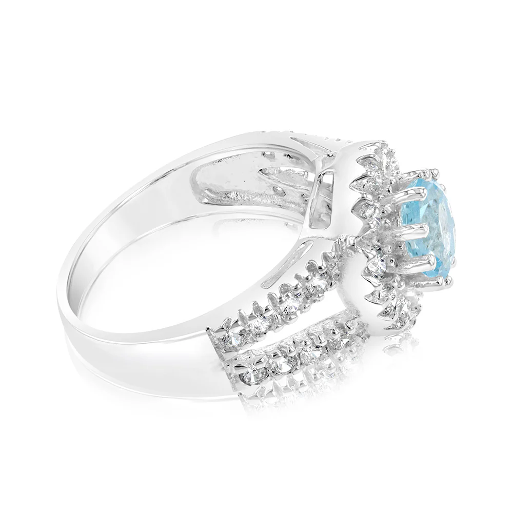 Sterling Silver Blue Topaz & Cubic Zirconia Fancy Ring - Image 2