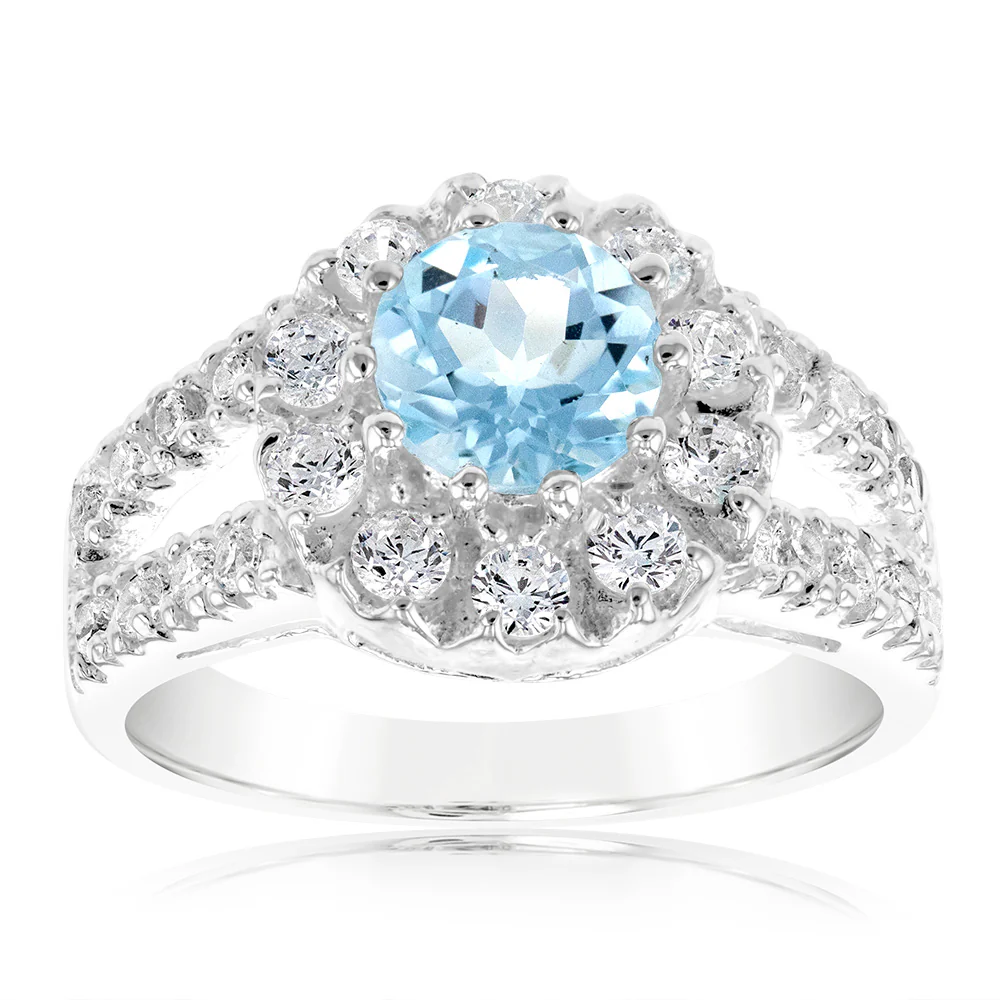 Sterling Silver Blue Topaz & Cubic Zirconia Fancy Ring - Image 4