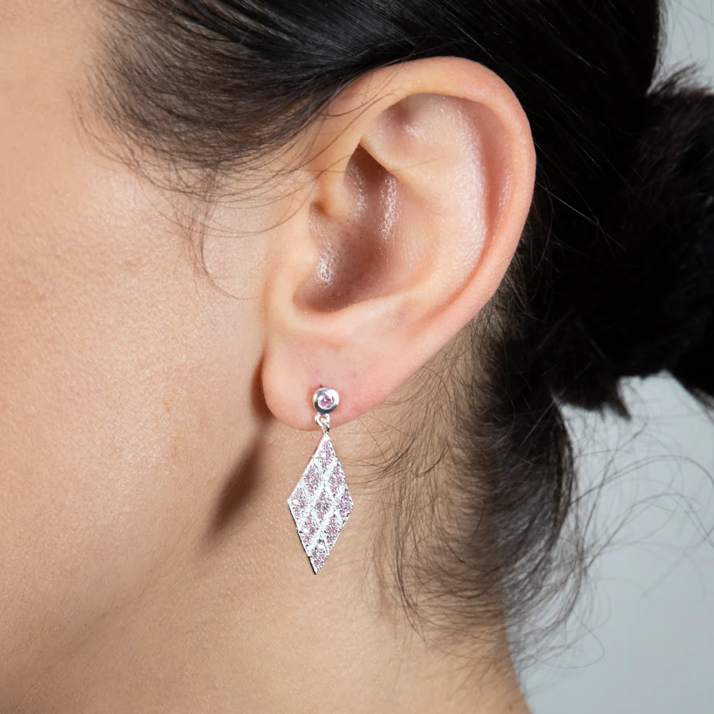 Sterling Silver Coloured Cubic Zirconia Rhombus Drop Earrings - Image 3