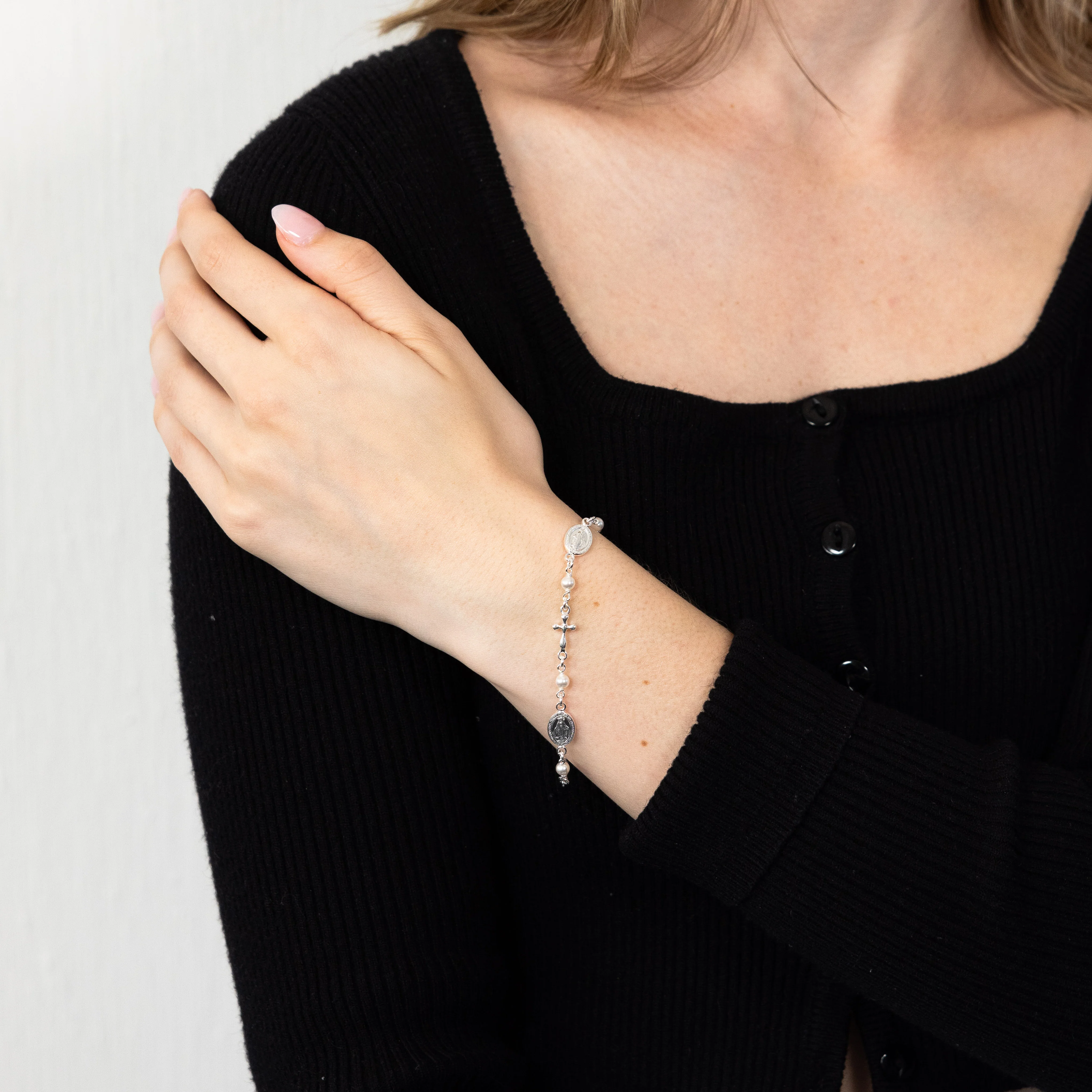 Sterling Silver Cross And Medallion 16+3cm Bracelet - Image 3