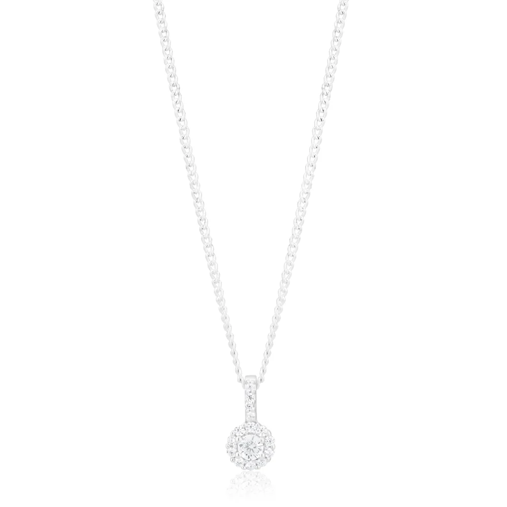 Sterling Silver Cubic Zirconia Cut Halo Pendant