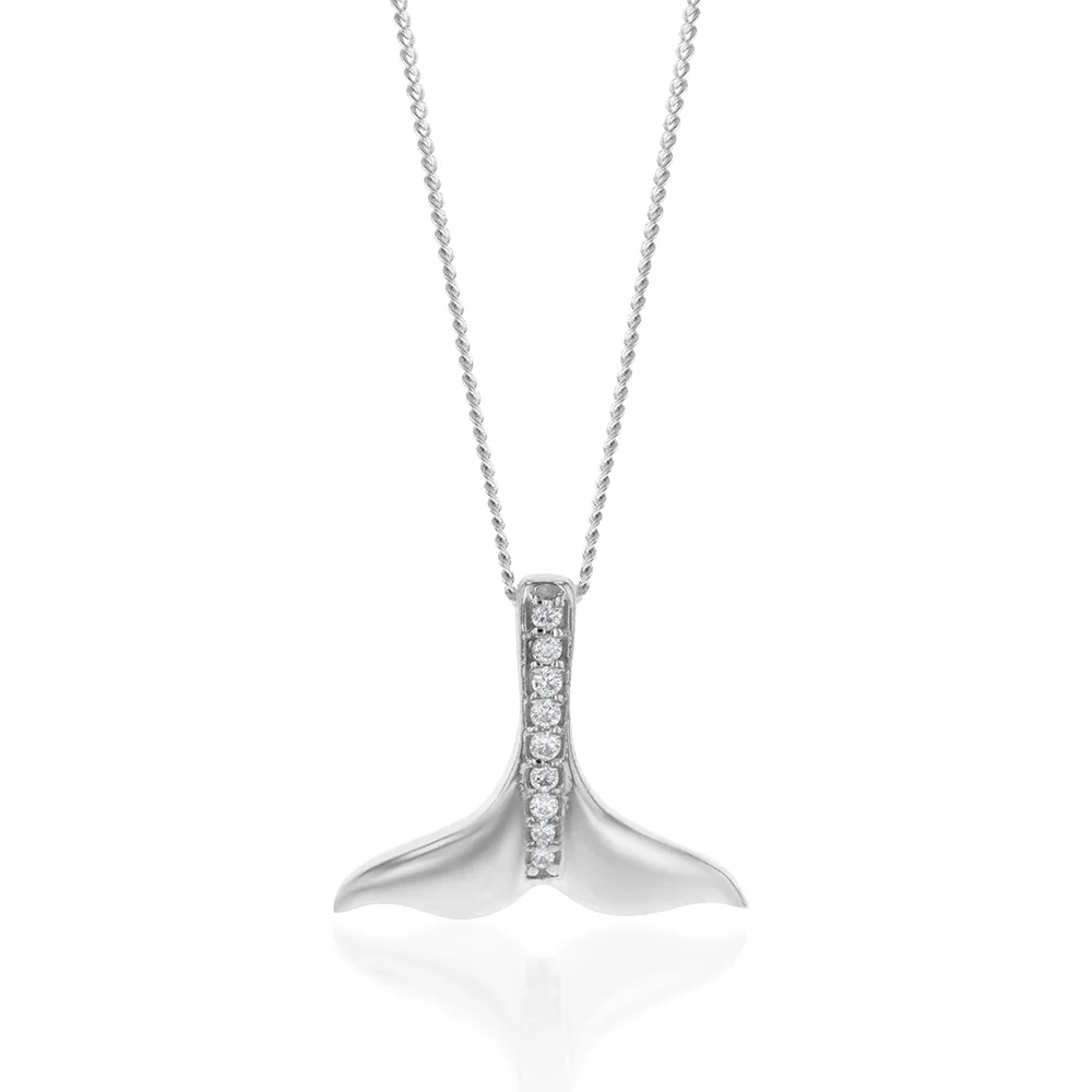 Sterling Silver Cubic Zirconia Dolphin Tail Pendant