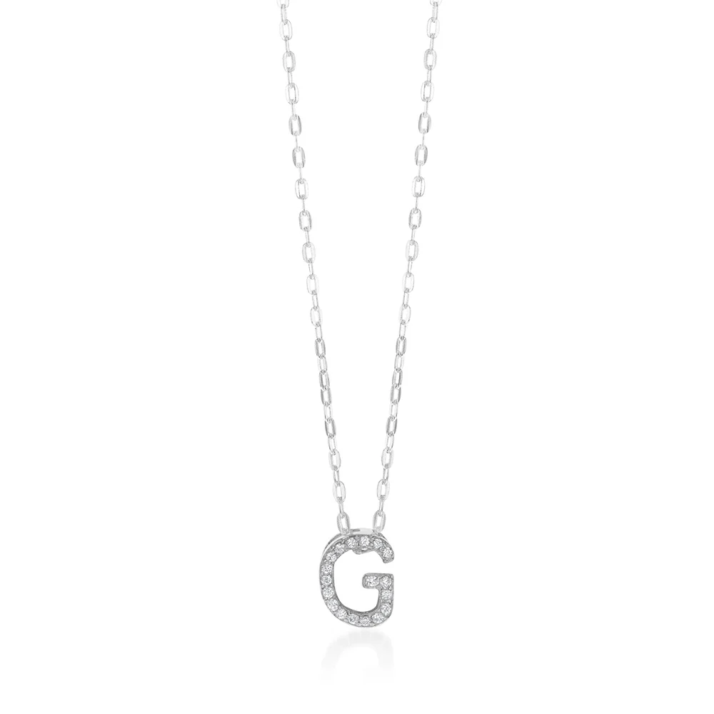 Sterling Silver Cubic Zirconia Initial "G" Pendant On 39+3cm Chain