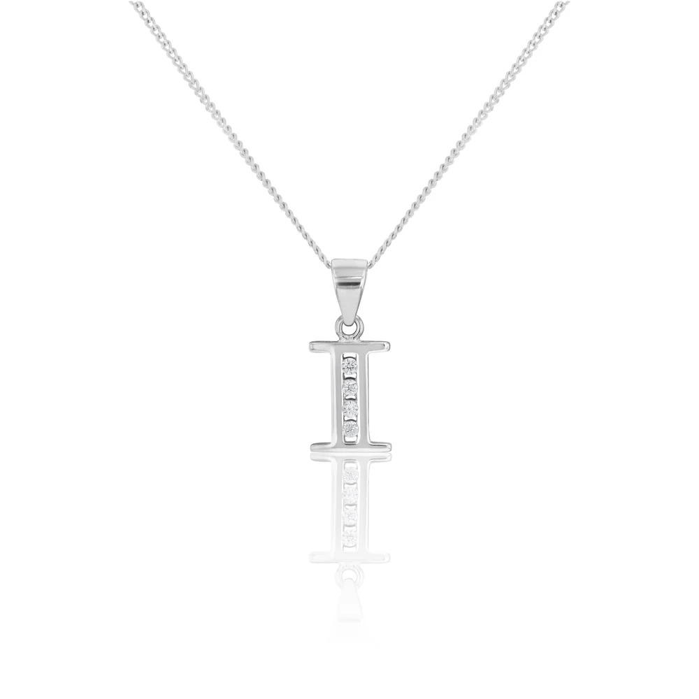 Sterling silver Cubic Zirconia  Initial "I" Pendant