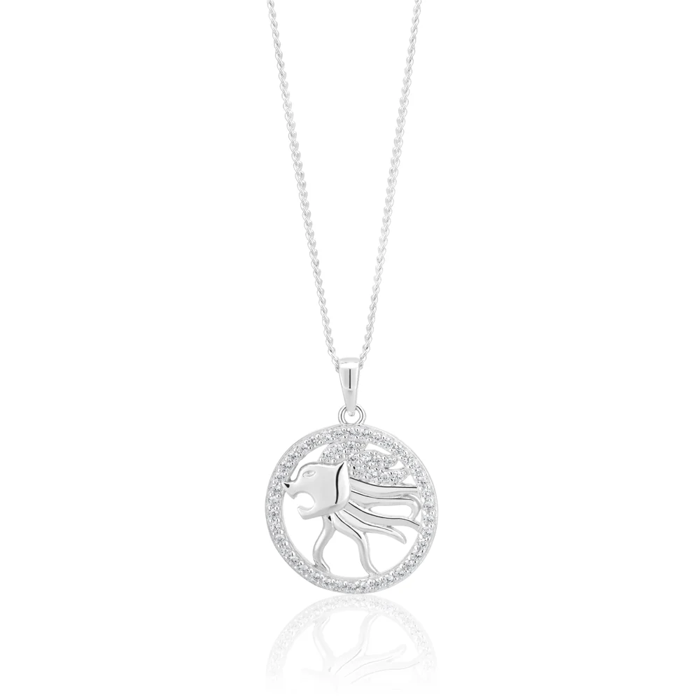 Sterling Silver Cubic Zirconia Leo Horoscope Round 19mm x 26mm Pendant