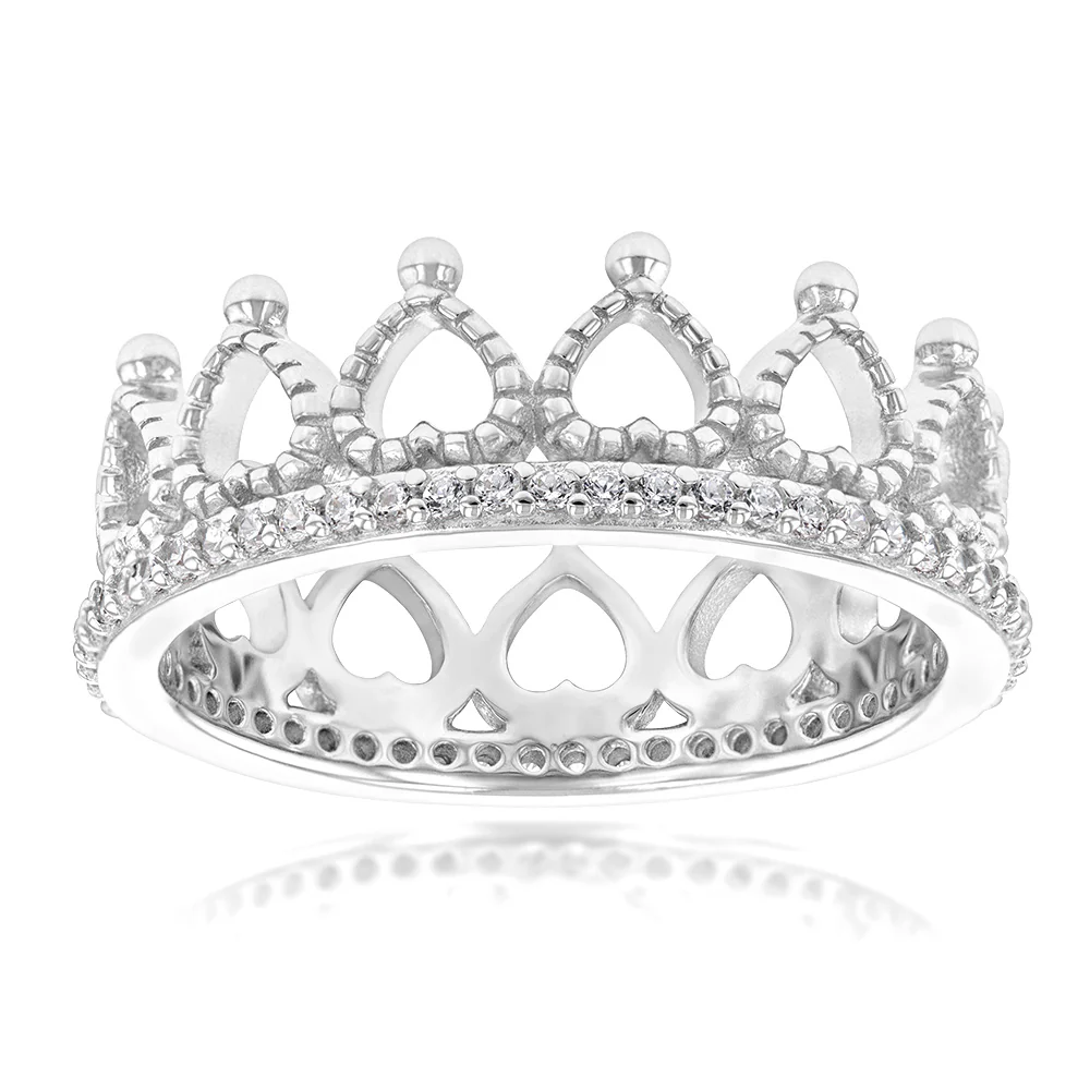 Sterling Silver Cubic Zirconia On Crown Ring