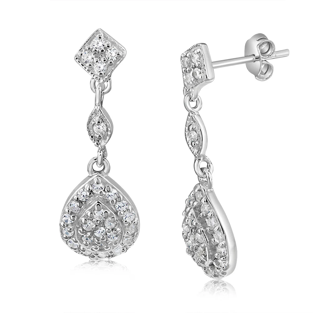 Sterling Silver Cubic Zirconia Pear Shaped Drop Earrings