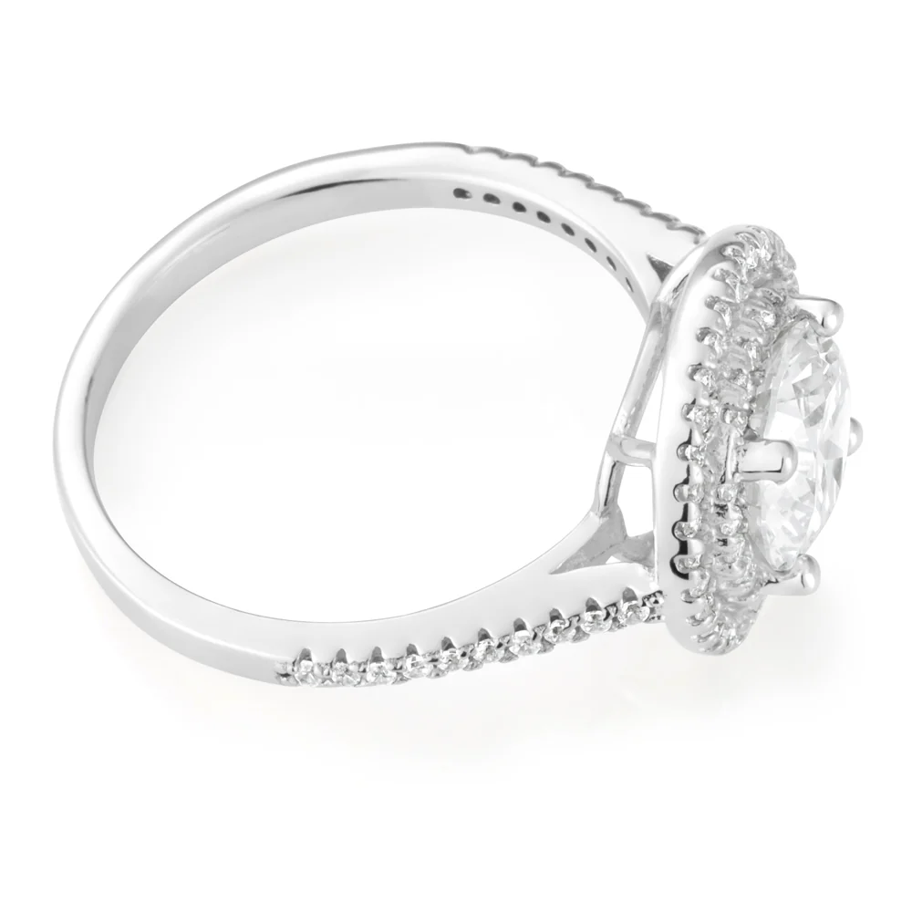 Sterling Silver Cubic Zirconia Solitaire Pendant Chain and Halo Ring Set - Image 3