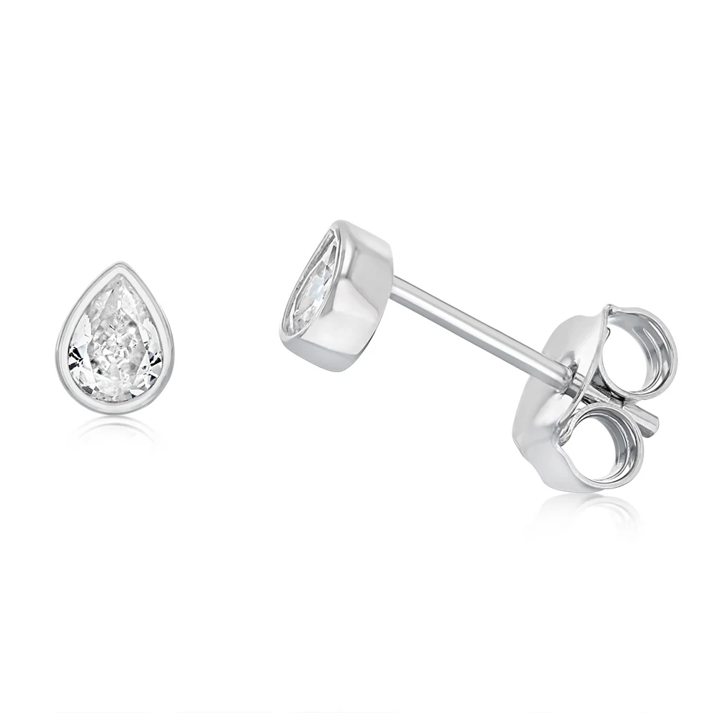 Sterling Silver Cubic Zirconia Teardrop Stud Earrings