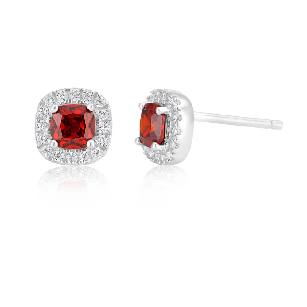 Sterling Silver Cushion Cut Halo Stud Earrings - Image 2