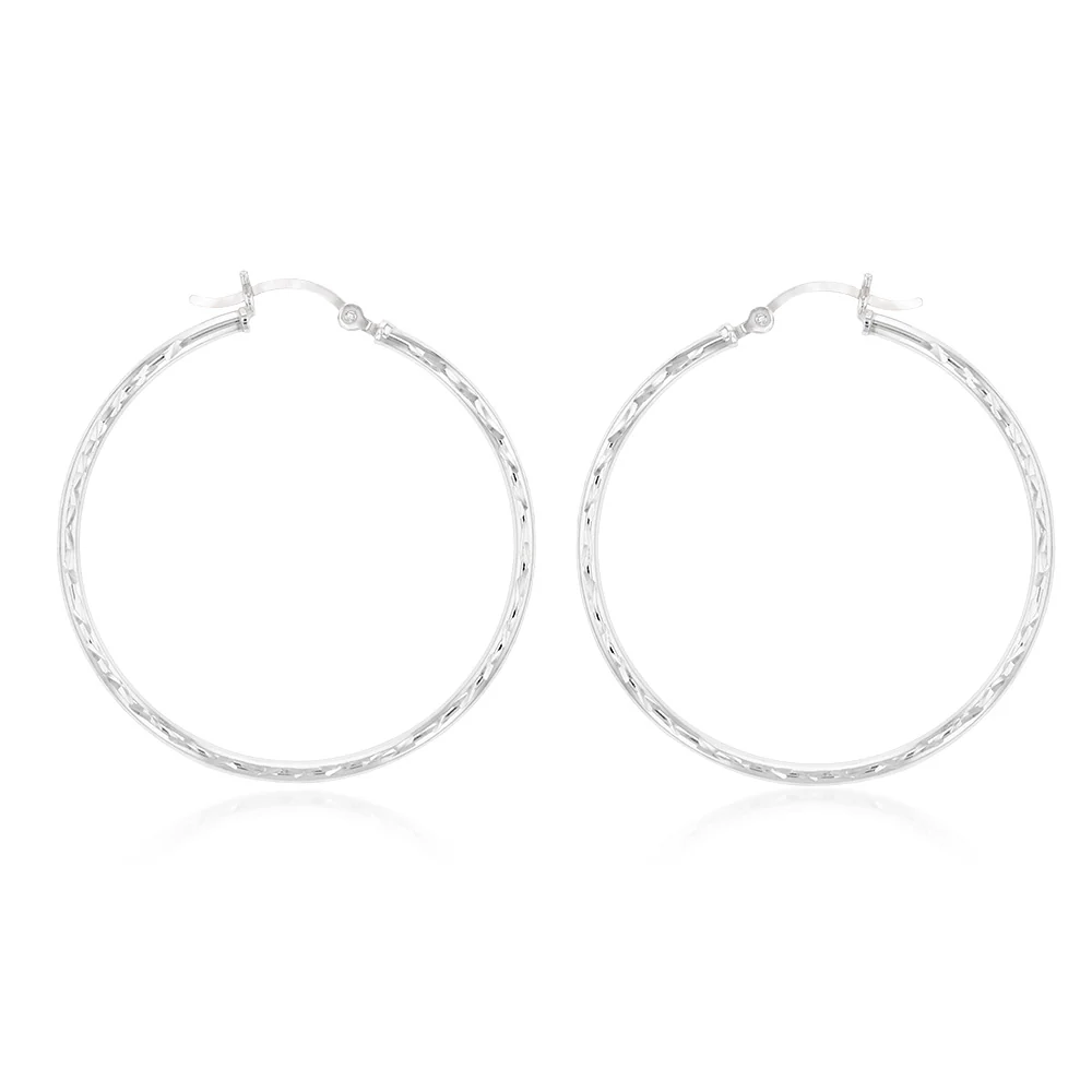 Sterling Silver Diamond Cut 40mm Hoop Earrings