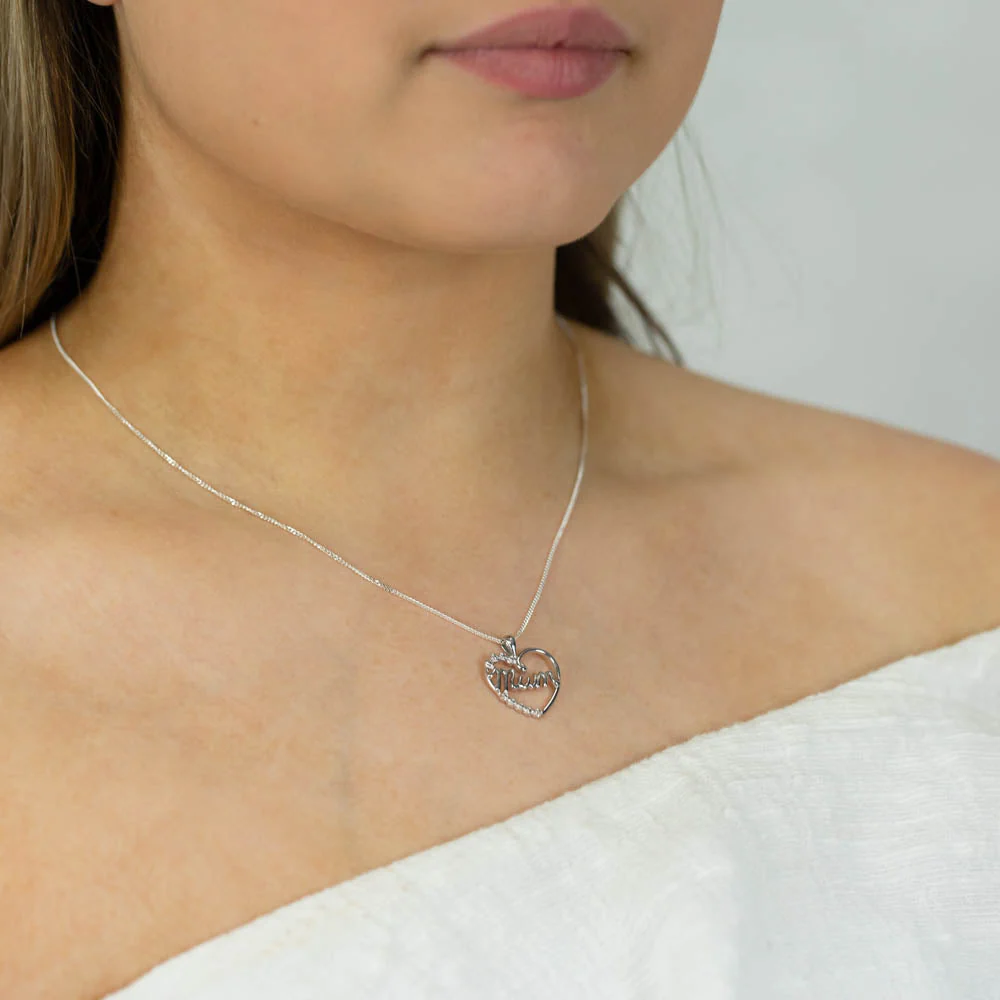 Sterling Silver Diamond Mum Heart Pendant
