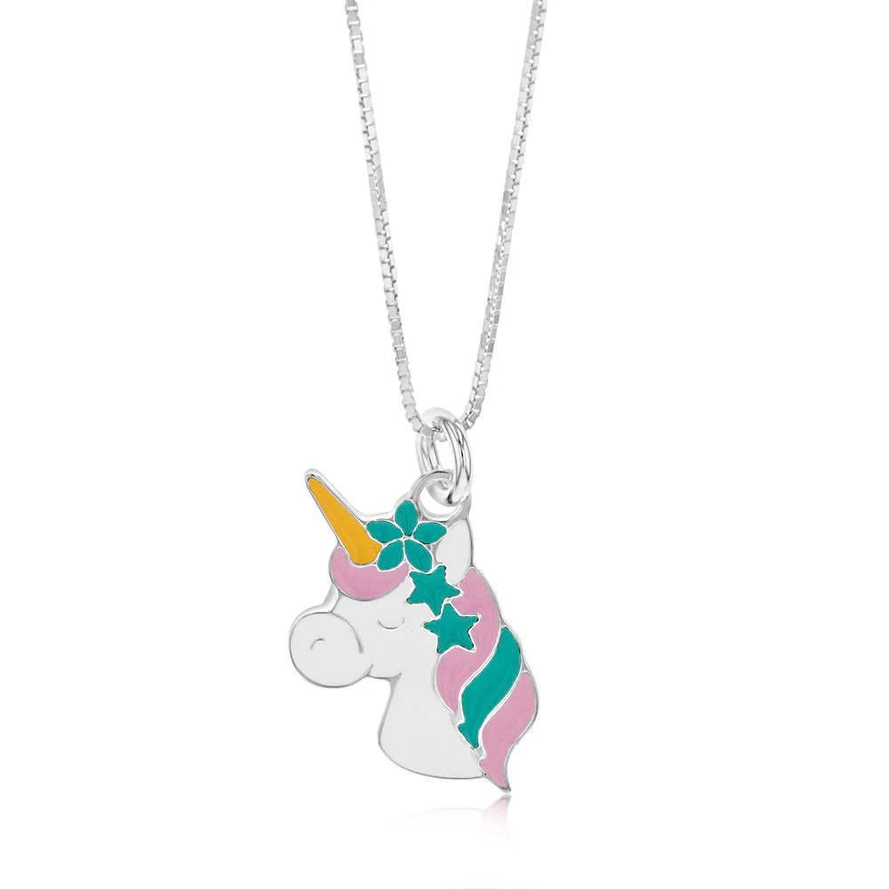 Sterling Silver Emanel Unicorn Pendant On 45cm Chain - Image 2